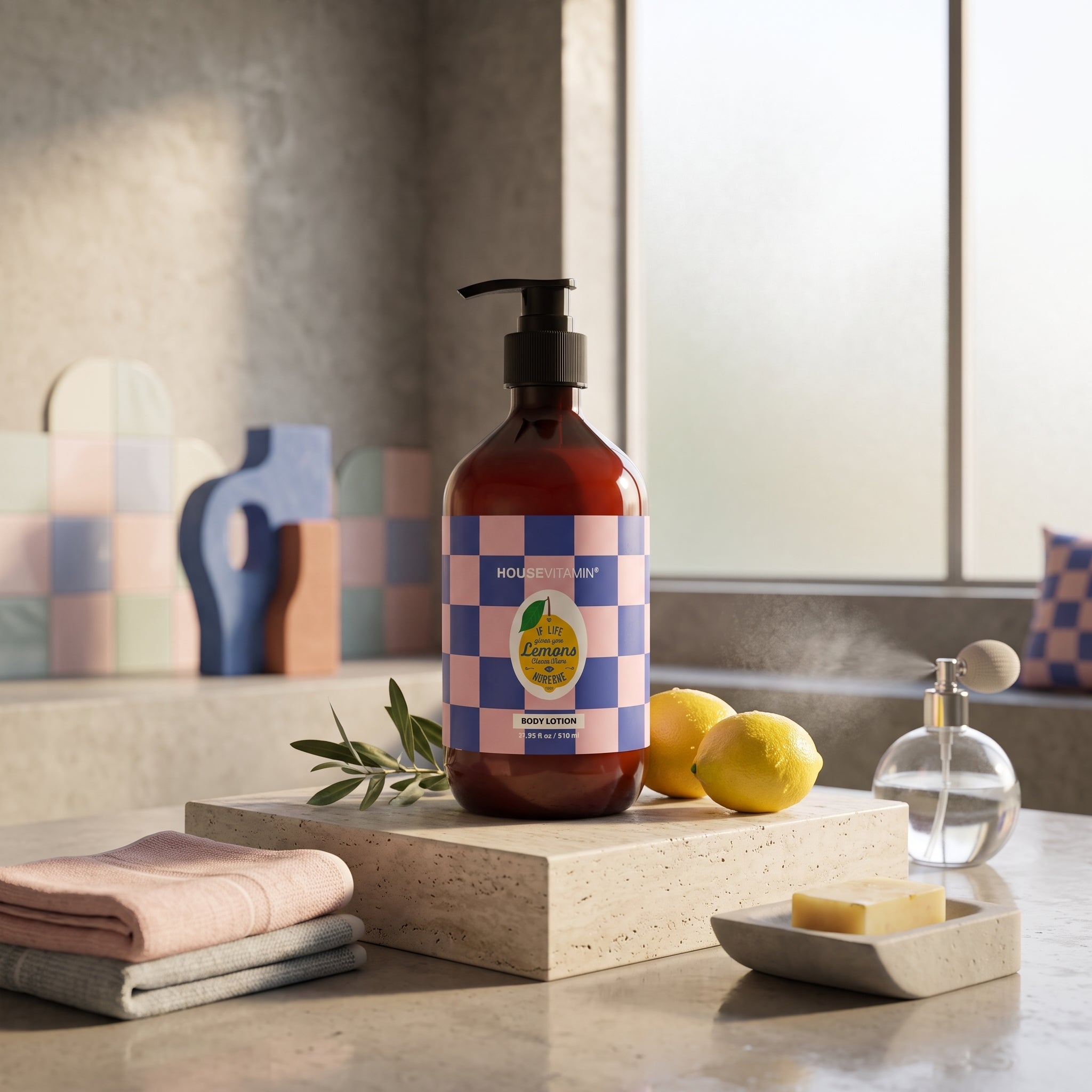 Body Lotion - Vegan Body Lotion Pump Bottle - Lemon/Bergamot/Basil - 510ml