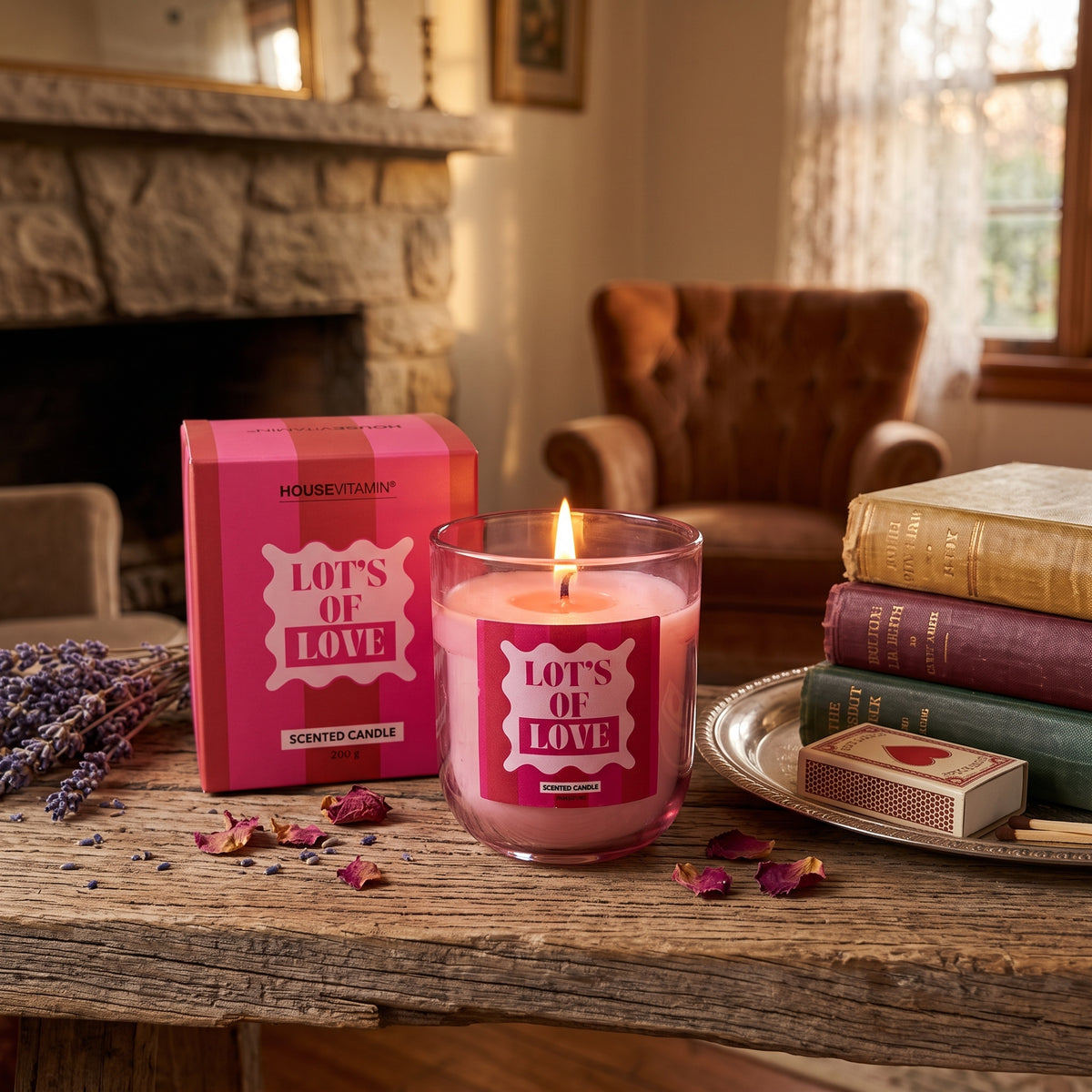 Scented Candle - 'Lot's of Love' - Velvet Musk - Red/ Pink - 200 grams