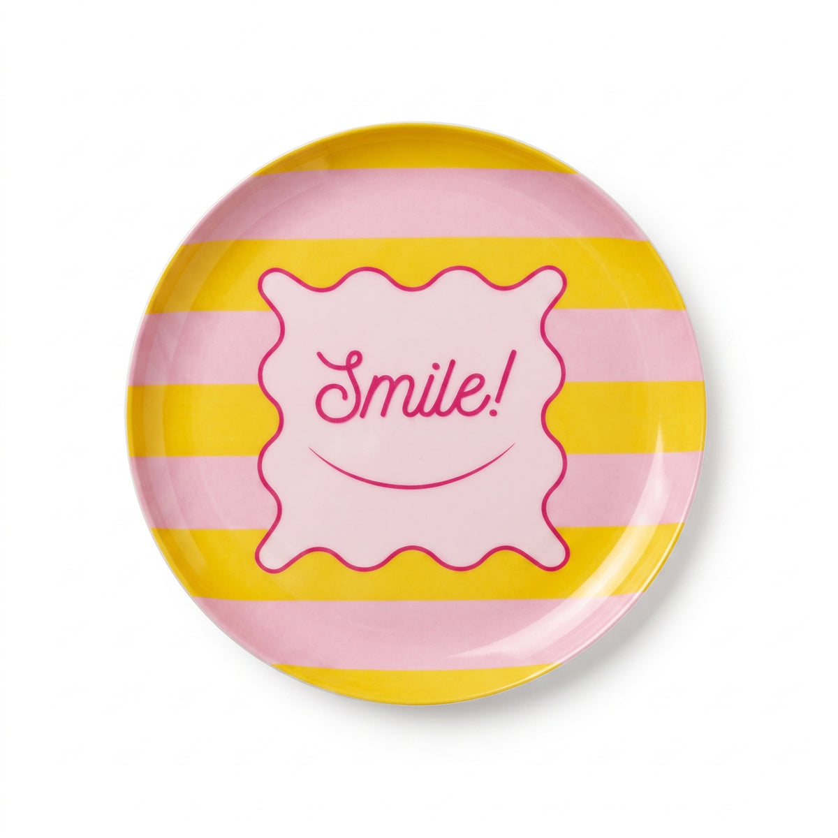 Tray - Metal - 'Smile' - Round - Yellow/ Pink - 12,5x12,5cm