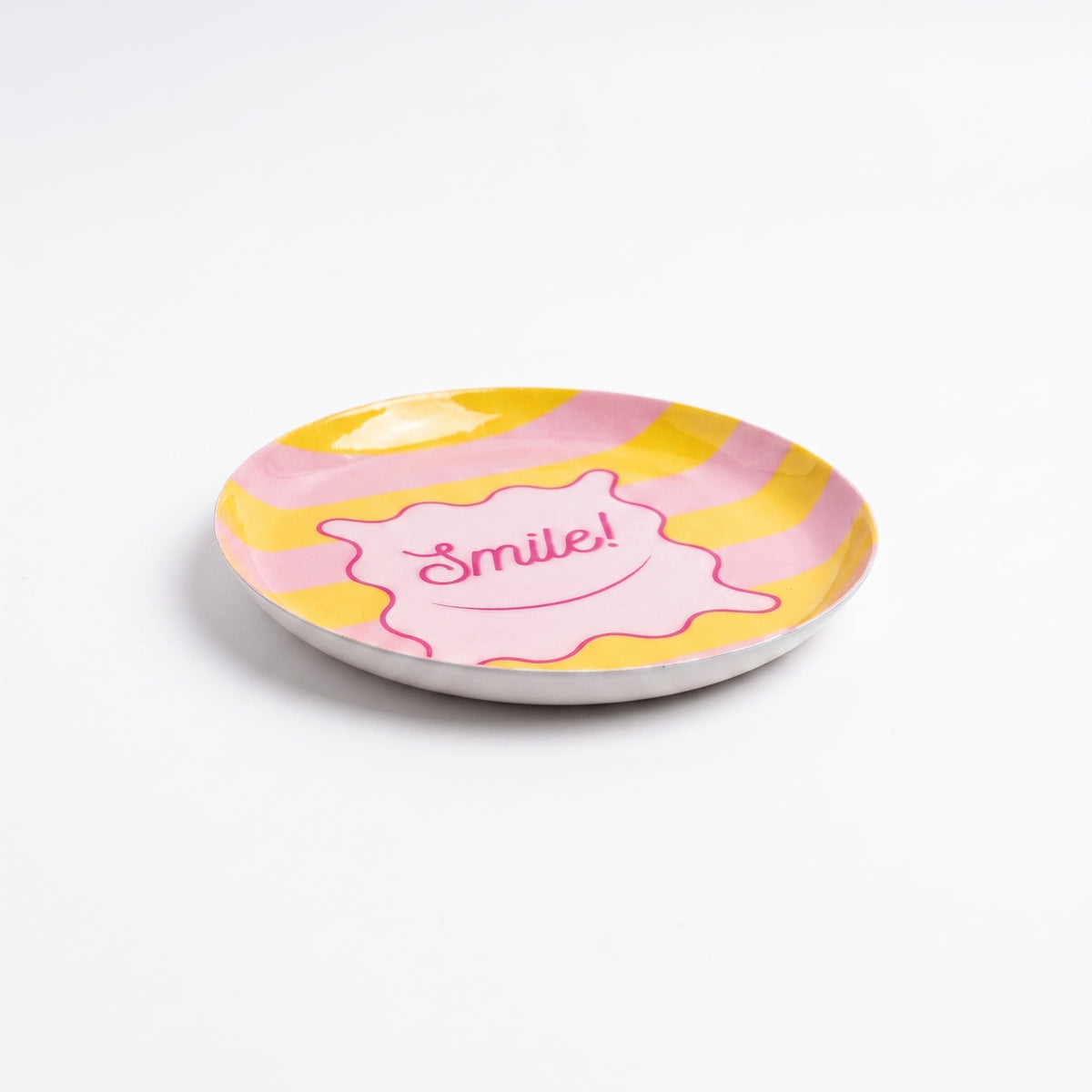 Tray - Metal - 'Smile' - Round - Yellow/ Pink - 12,5x12,5cm