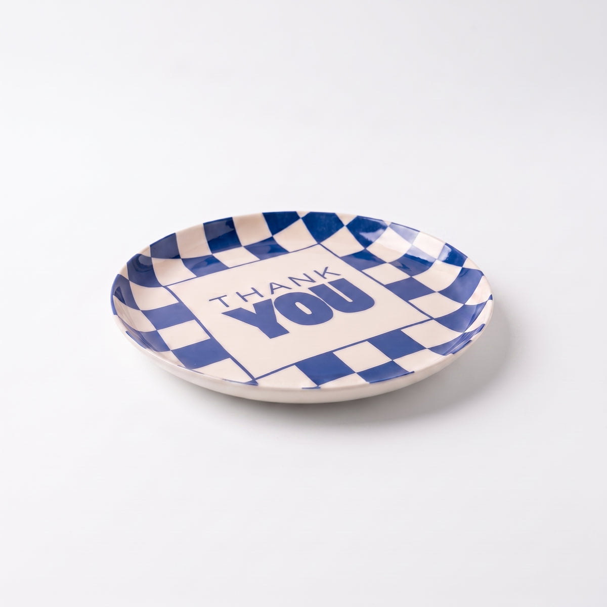 Tray - Metal - 'Thank You' - Round - Blue/ Pink - 12,5x12,5cm