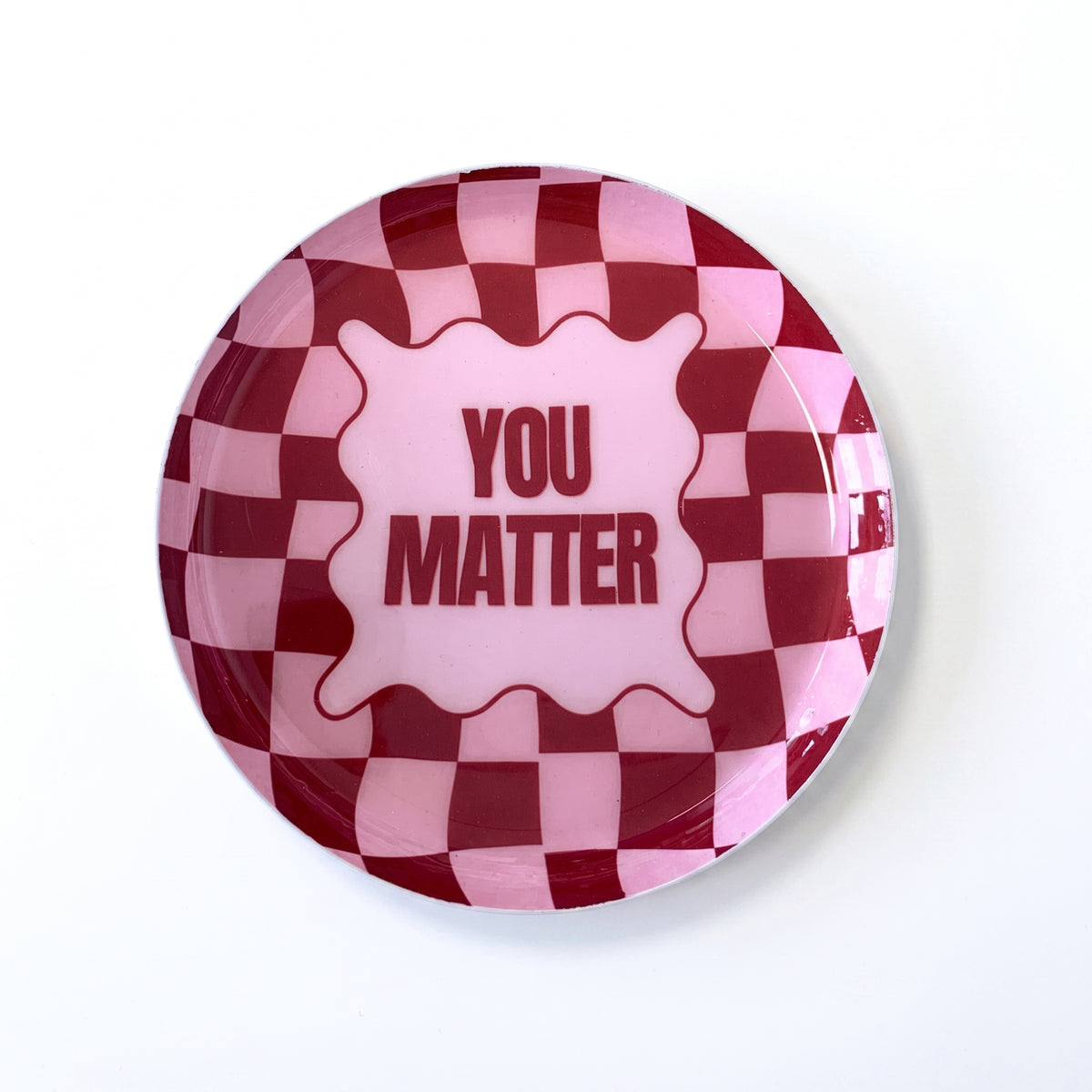 Tray - Metal - 'You Matter'- Round -Pink/ Red - 12,5x12,5x1 cm