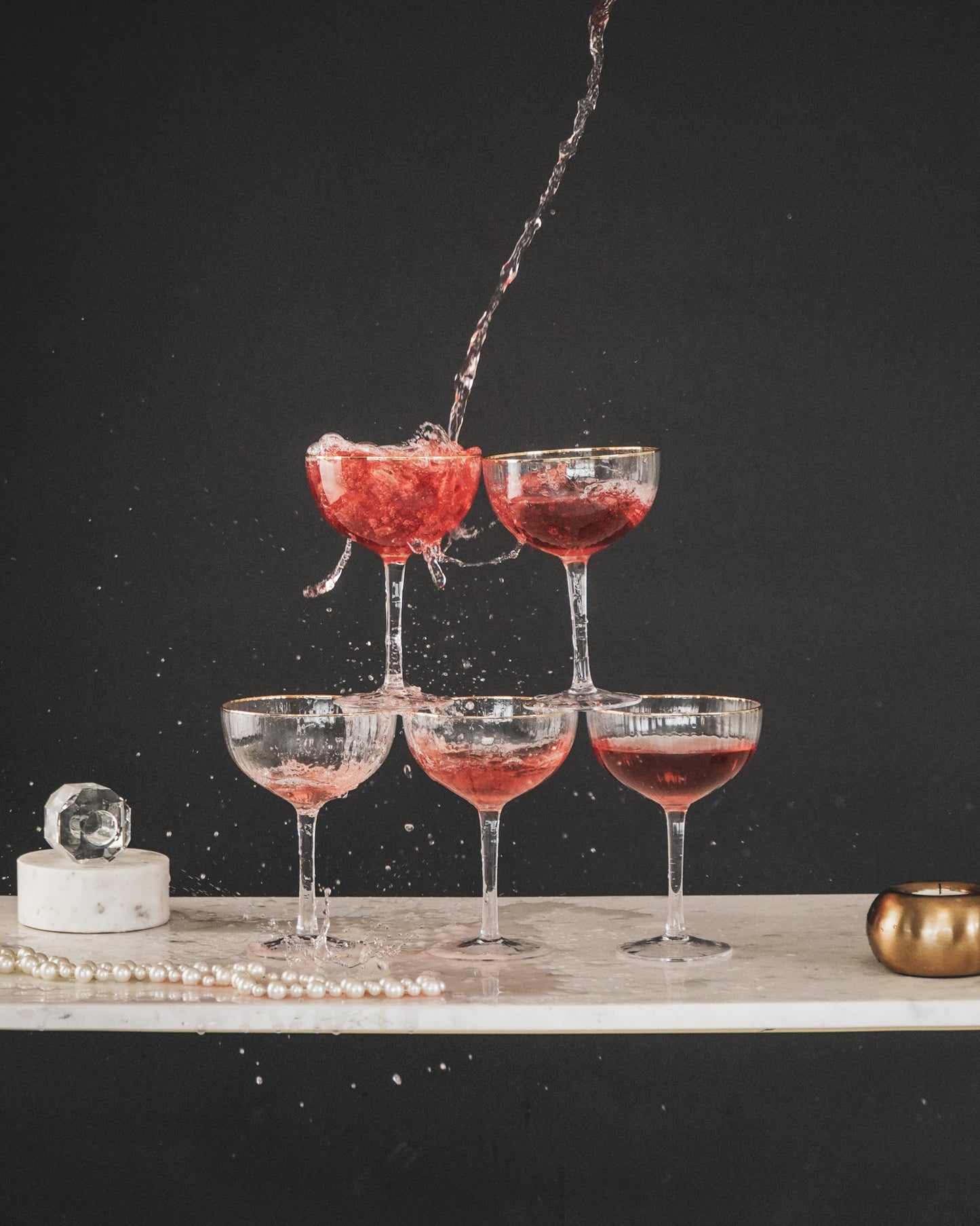 Glassware - Champagne - Glass - Clear/Goud - S2 -11x11x15cm