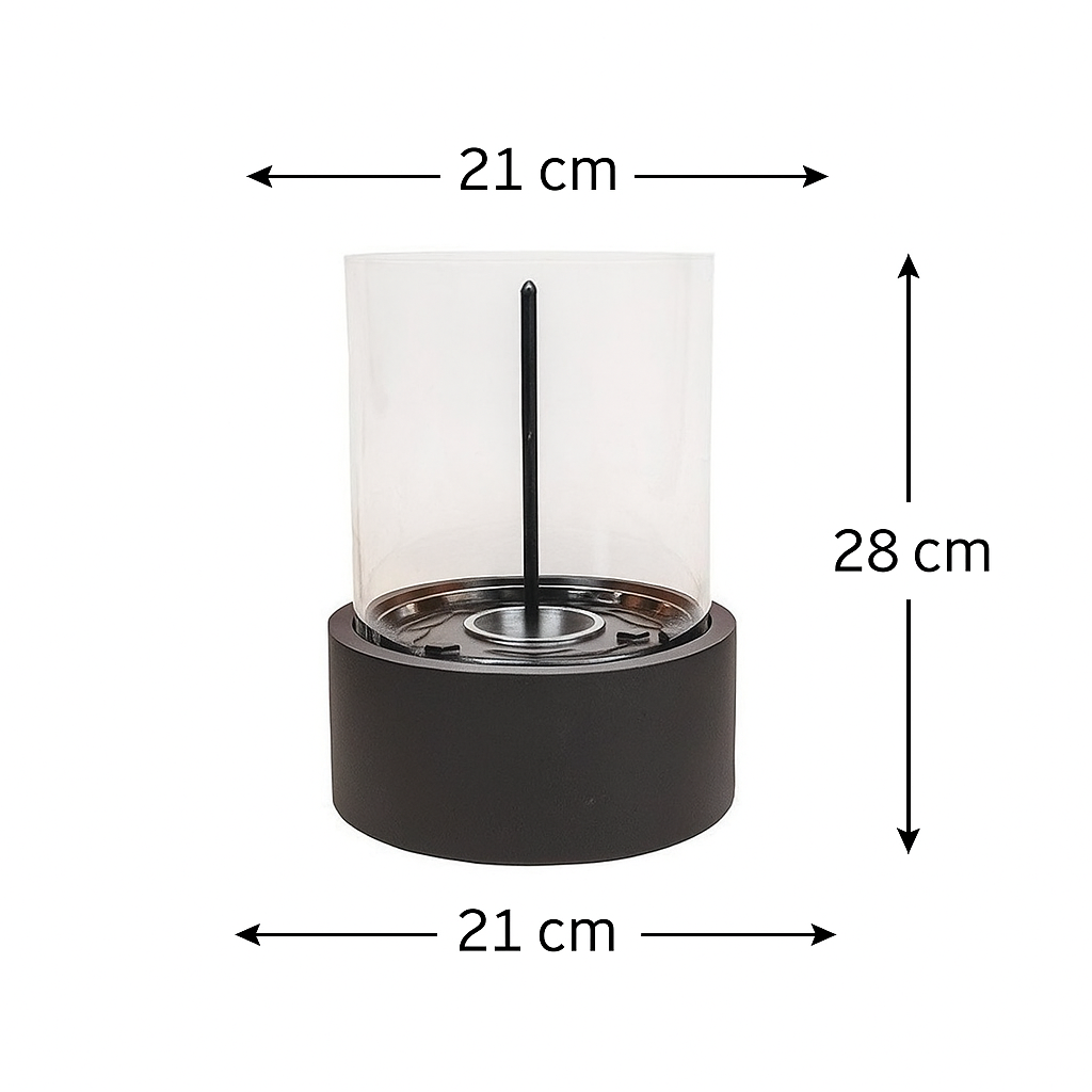 Table Burner - Round - Metal/Glass - Black - 21x21x28 cm