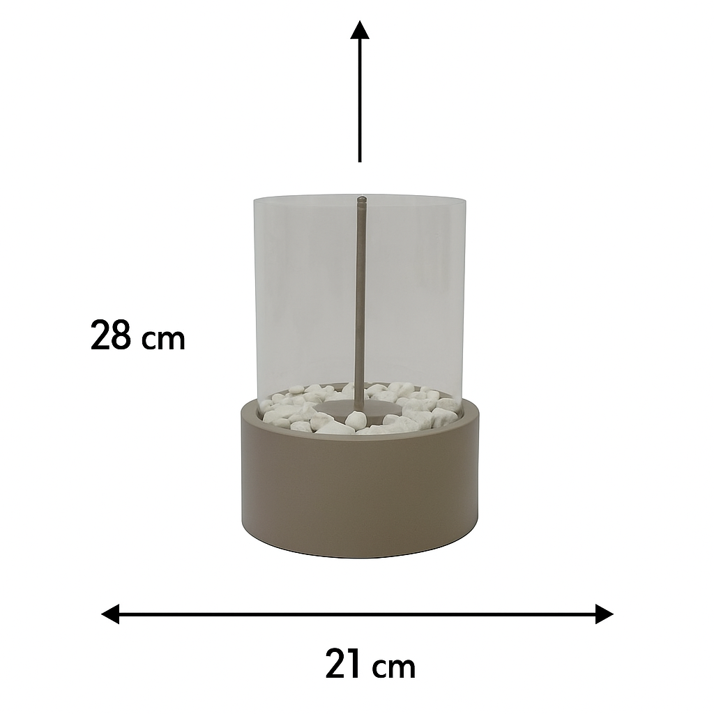 Table Fireplace - Round - Metal/Glass - Taupe - 21x21x28cm