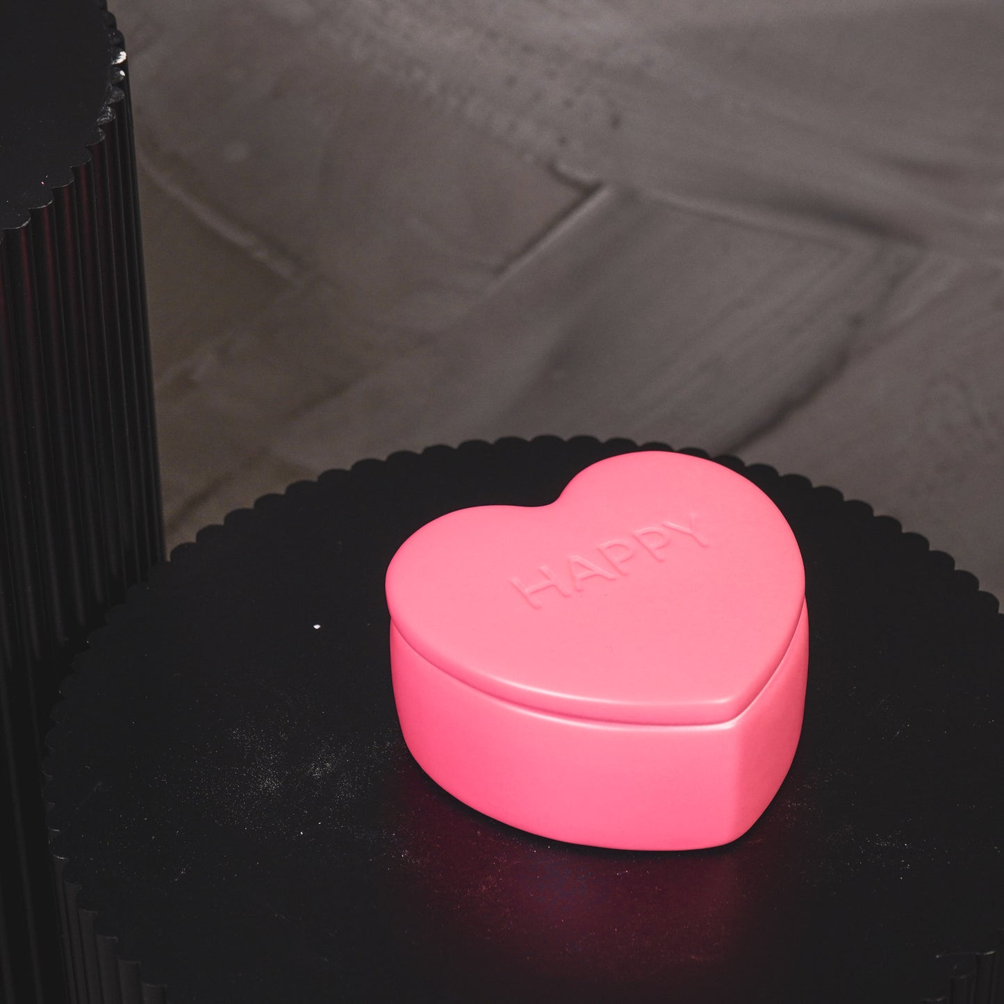 Deco Jar- Candy Heart 'HAPPY'- Neon Pink- 12x11,5x6cm