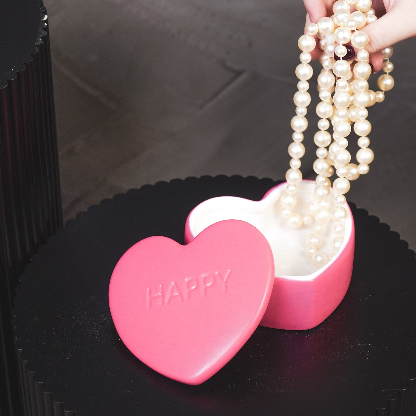Deco Jar- Candy Heart 'HAPPY'- Neon Pink- 12x11,5x6cm