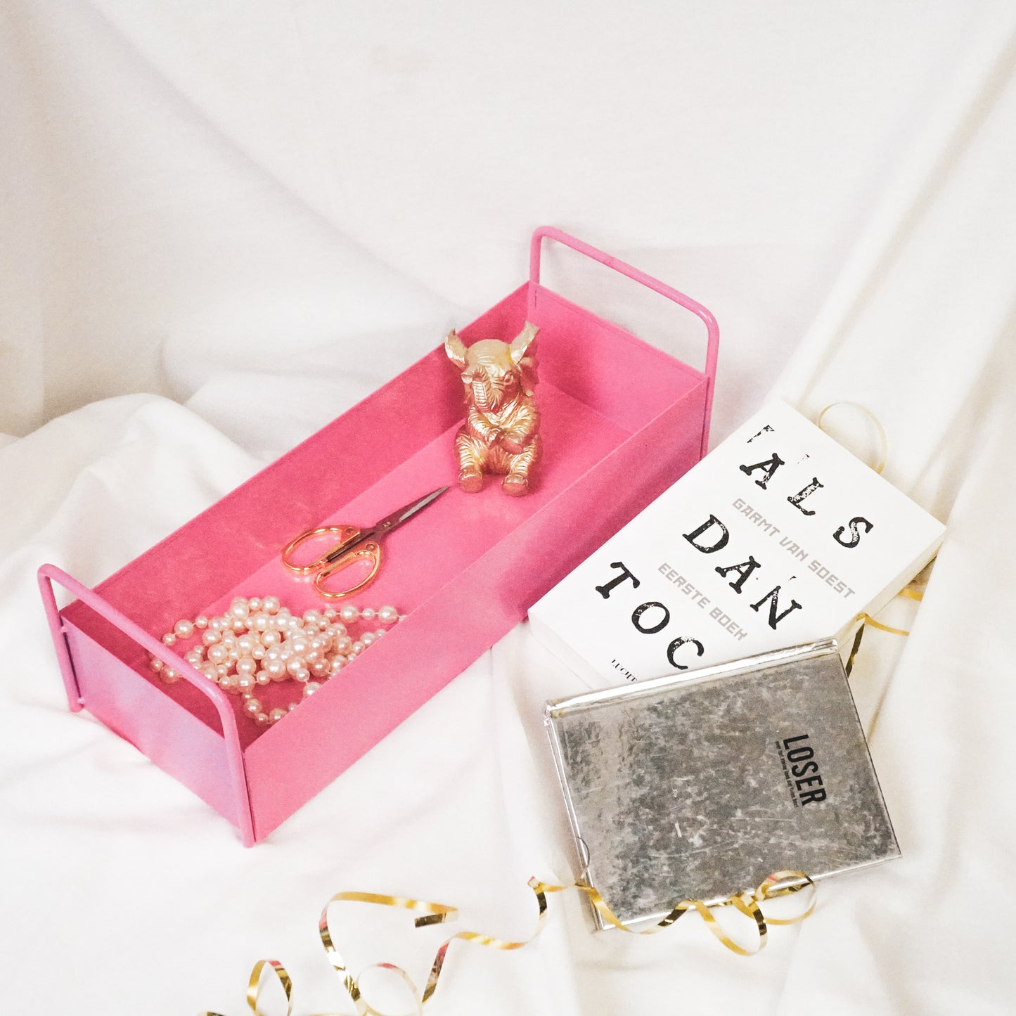 Tray - Metal - Pink - 41,5x15,5x13cm