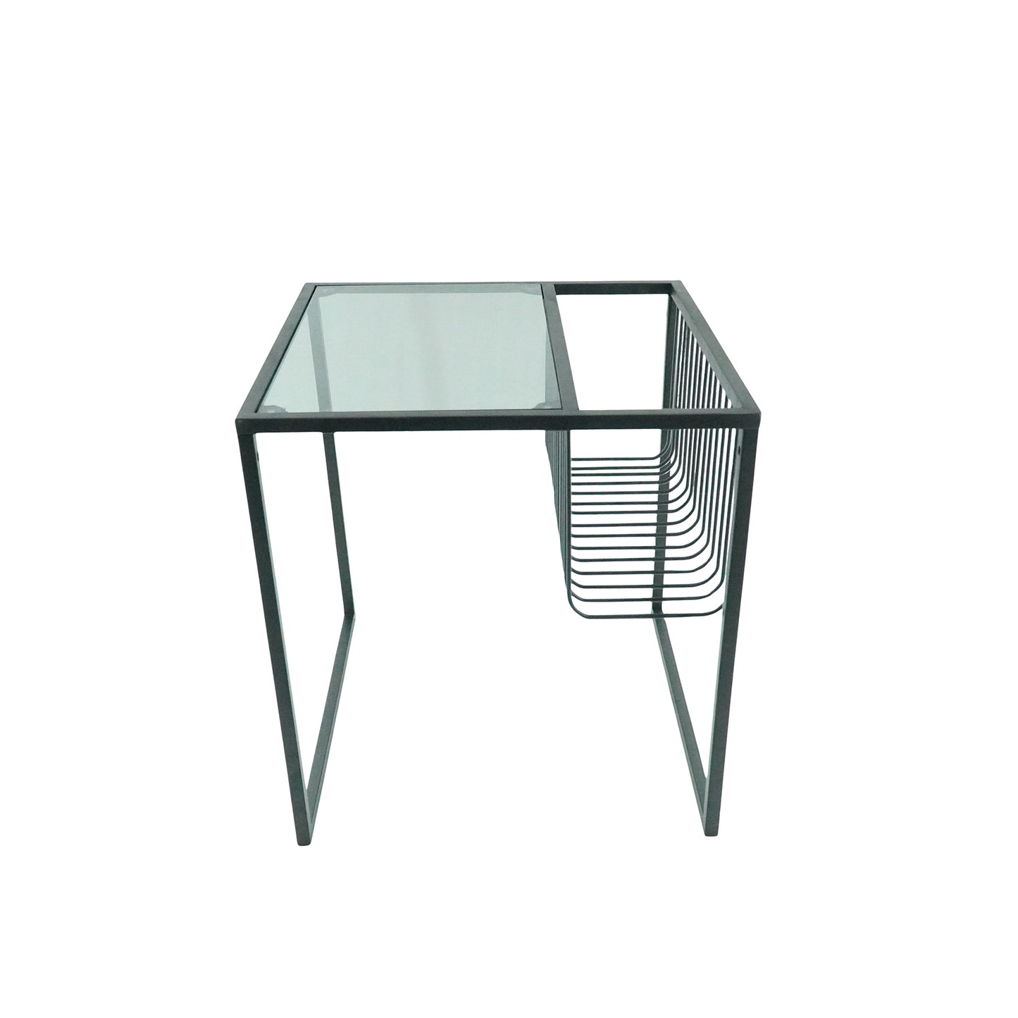 Side table- Glass Table Top with metal Storage Rack 40x40x40