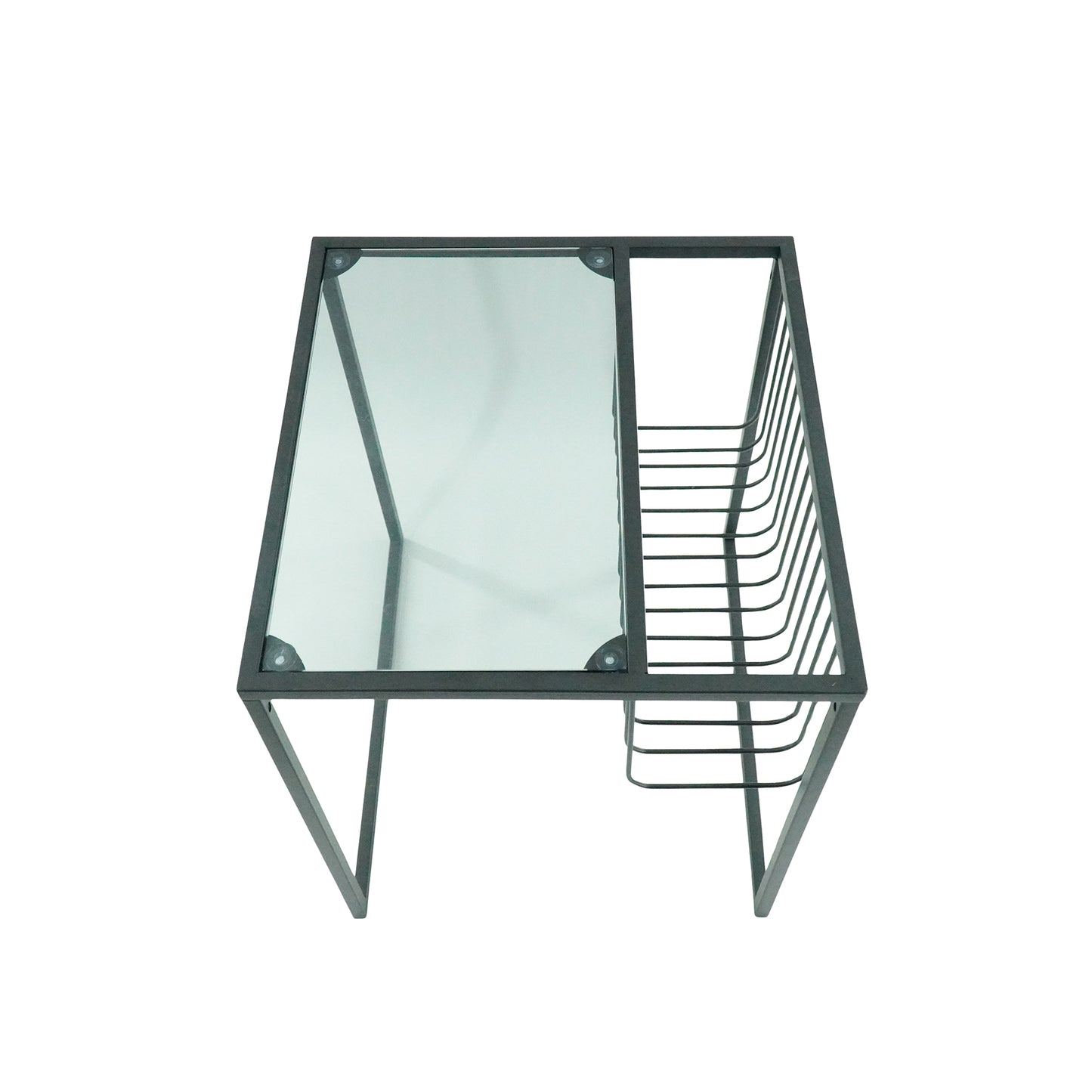 Side table- Glass Table Top with metal Storage Rack 40x40x40