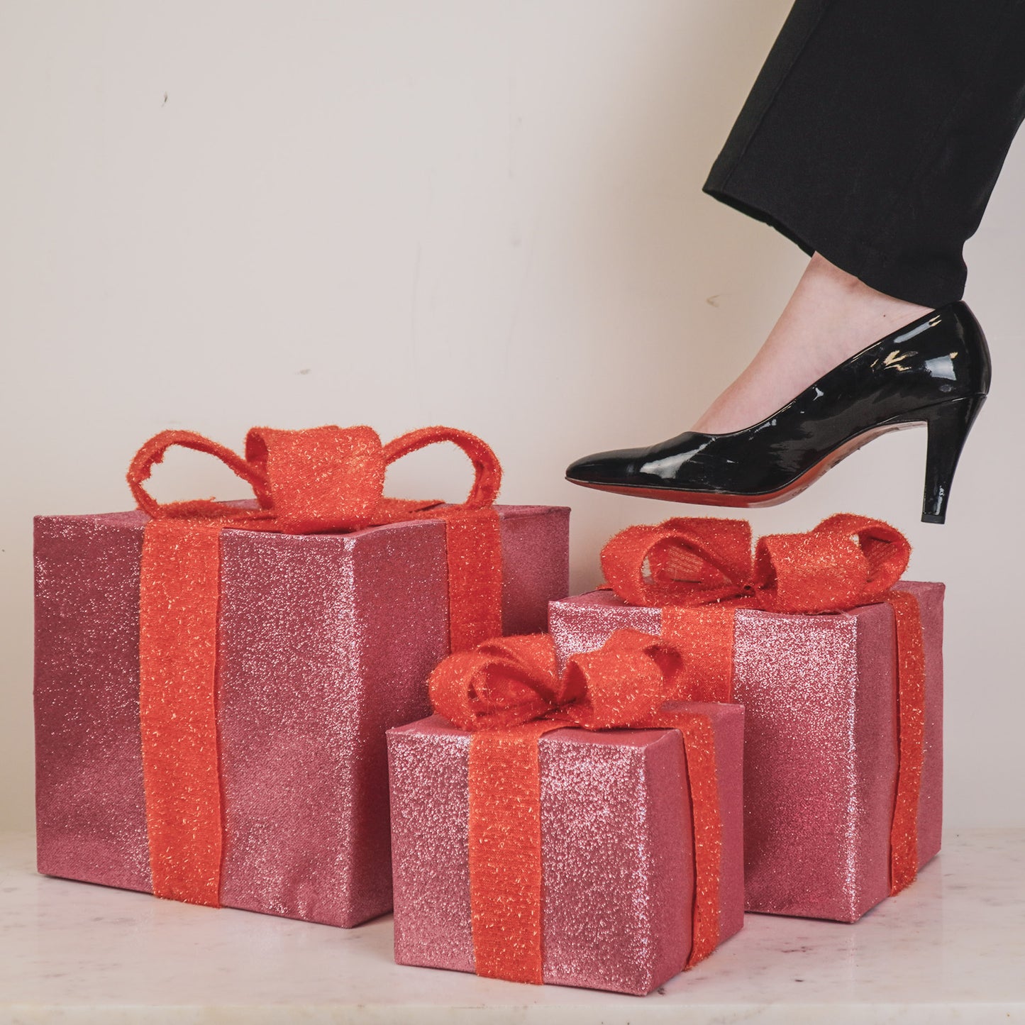 Led Xmas Gift - S3 - Polysterene - Pink/Orange -15/20/25cm