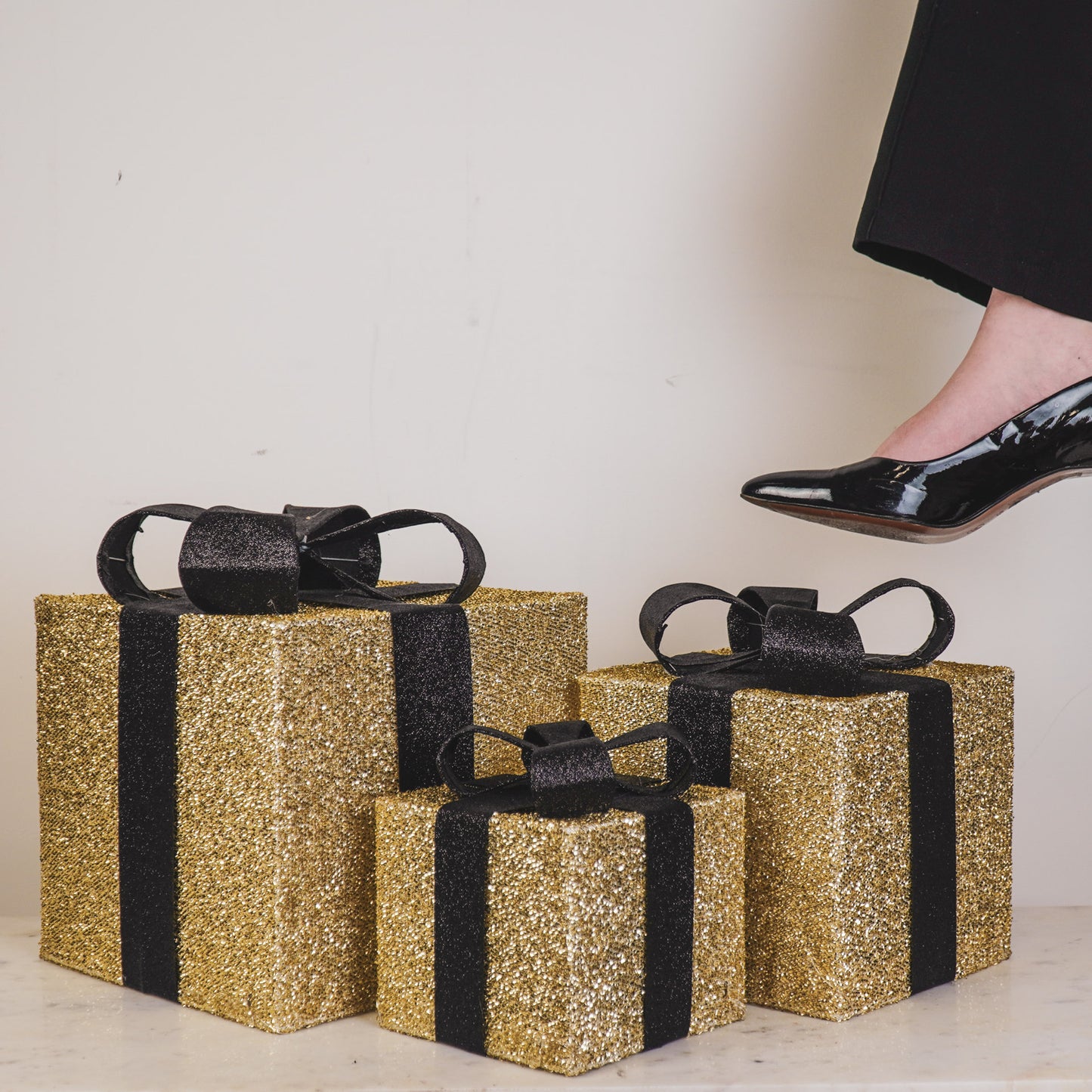 Led Xmas Gift - S3 - Polysterene - Gold/Black -15/20/25cm