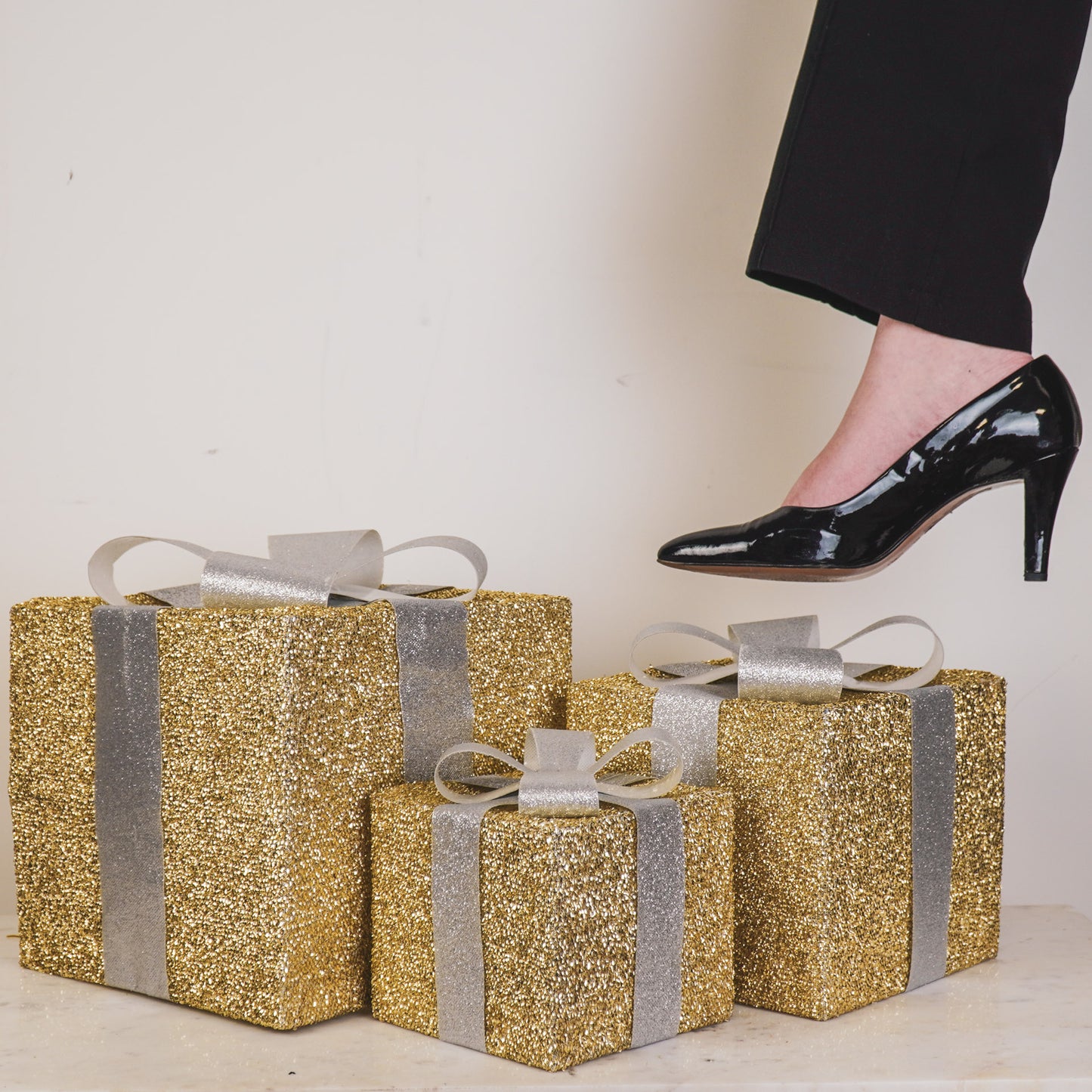 Led Xmas Gift - S3 - Polysterene - Gold/Silver -15/20/25cm