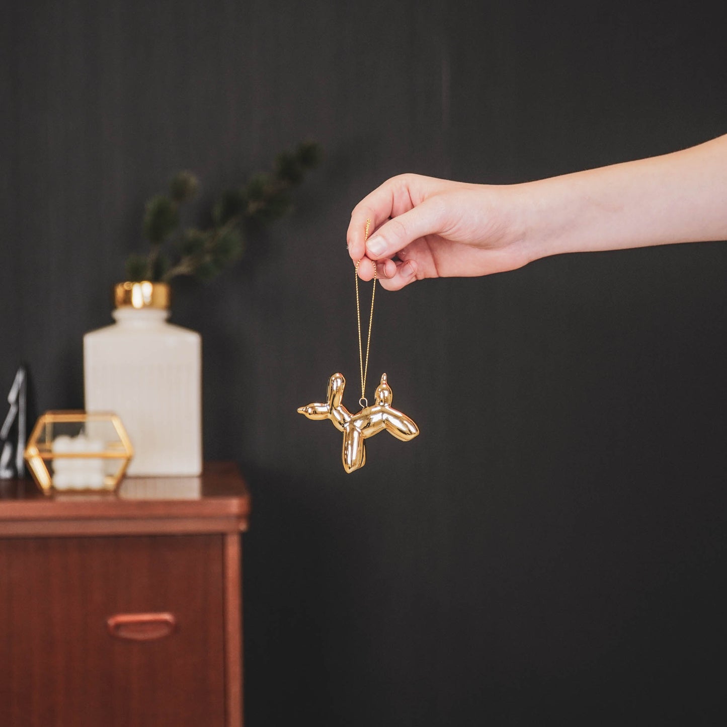 Ornament - Balloon Dog Hanger - Ceramics - Gold - 6,5x3x6cm