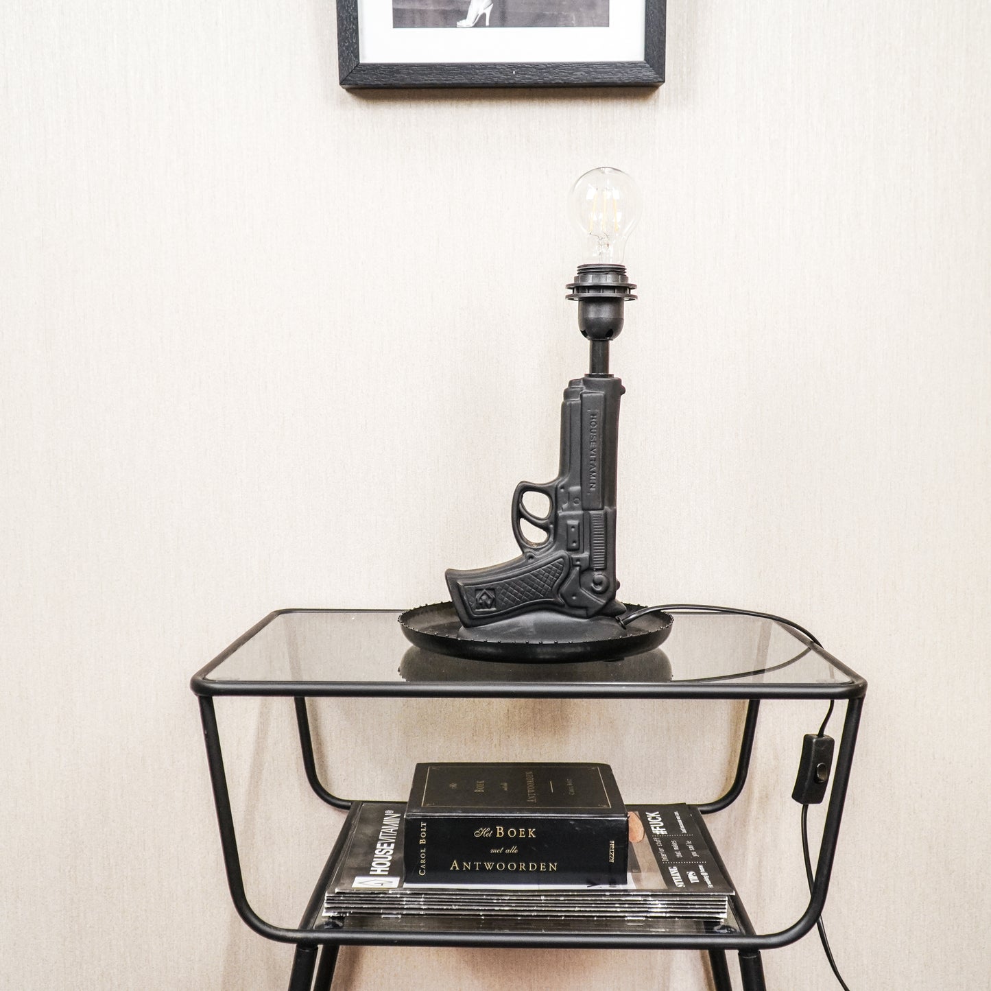 Table Lamp - Gun - Ceramic - Black - E27 -15x9x32cm