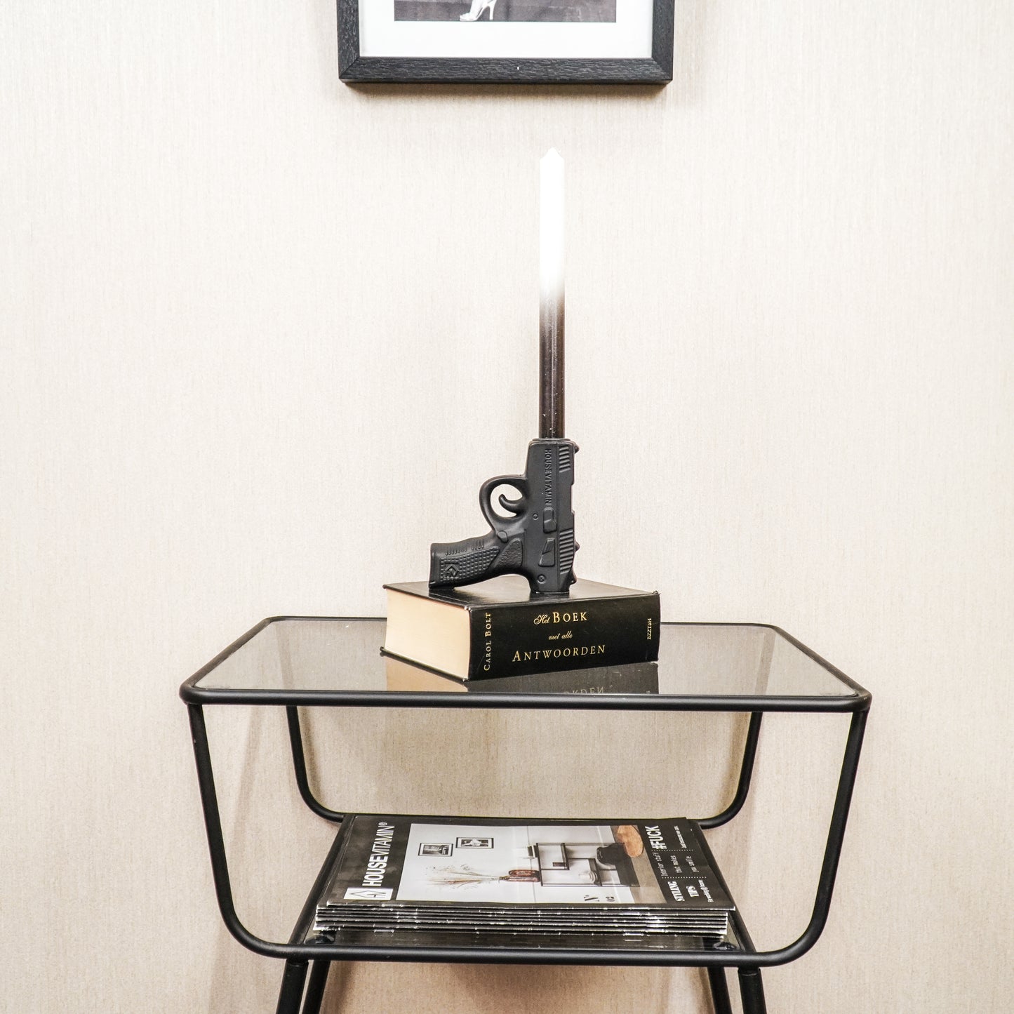 Candle holder - Gun - Ceramics- Black - 12x5x12cm