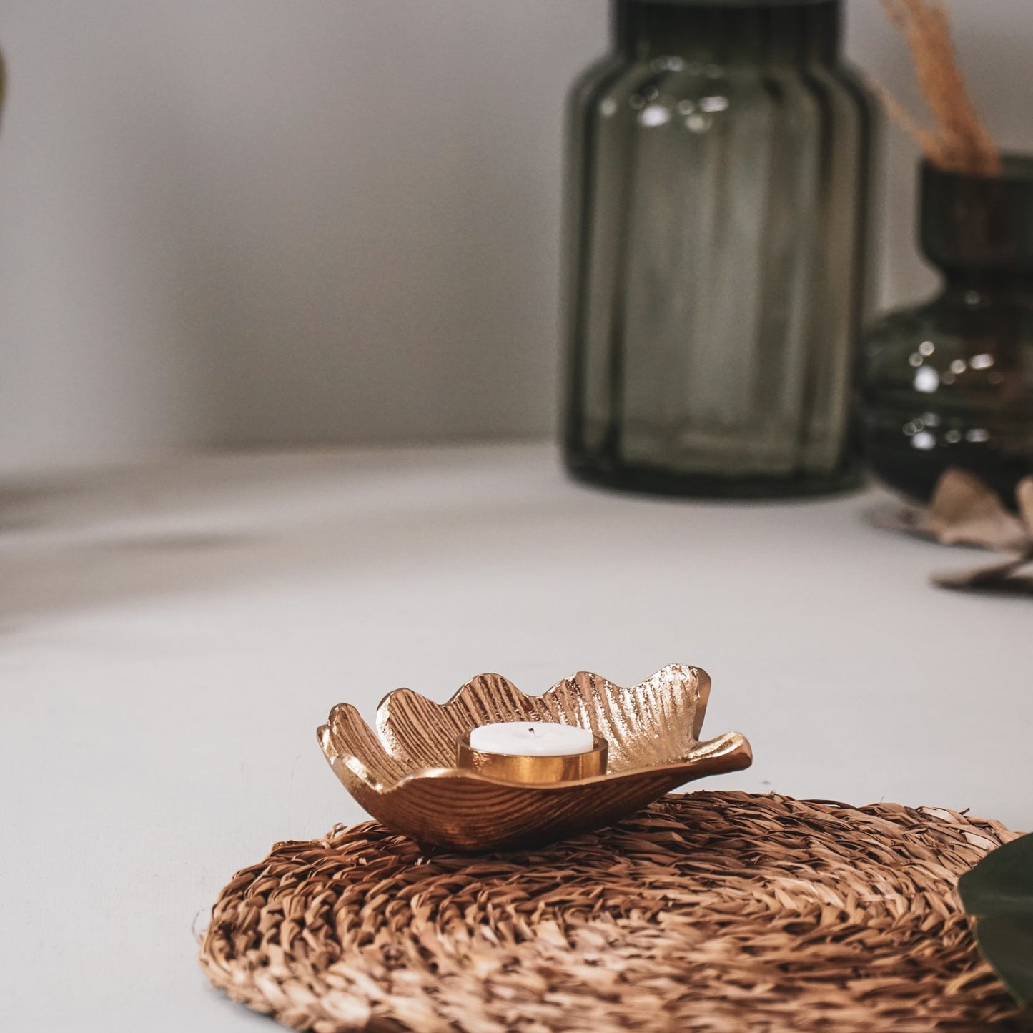 HV Candle holder Gingko- Gold- 10x8x4cm