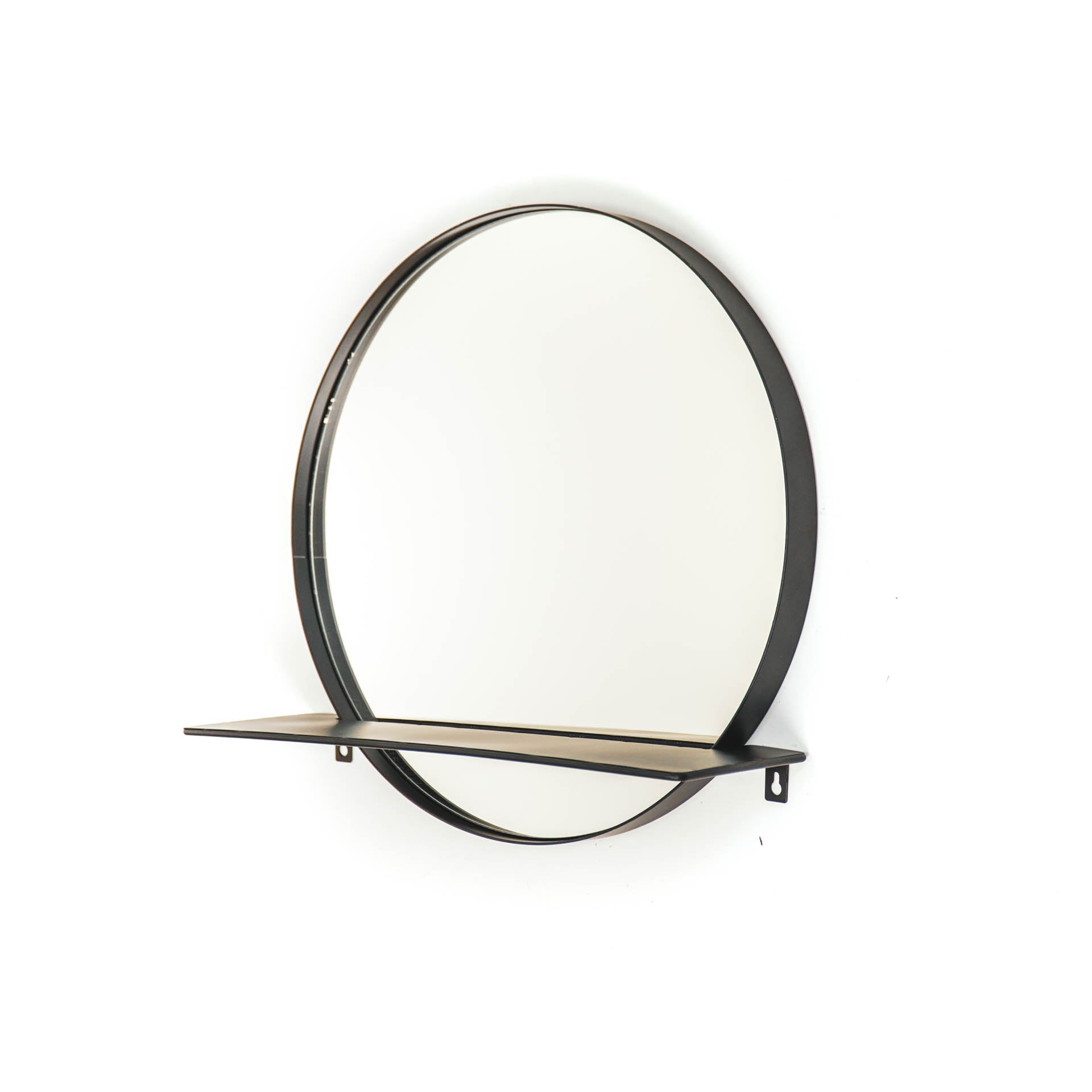 Mirror - Round - Metal - With Shelf - Black- Ø40cm