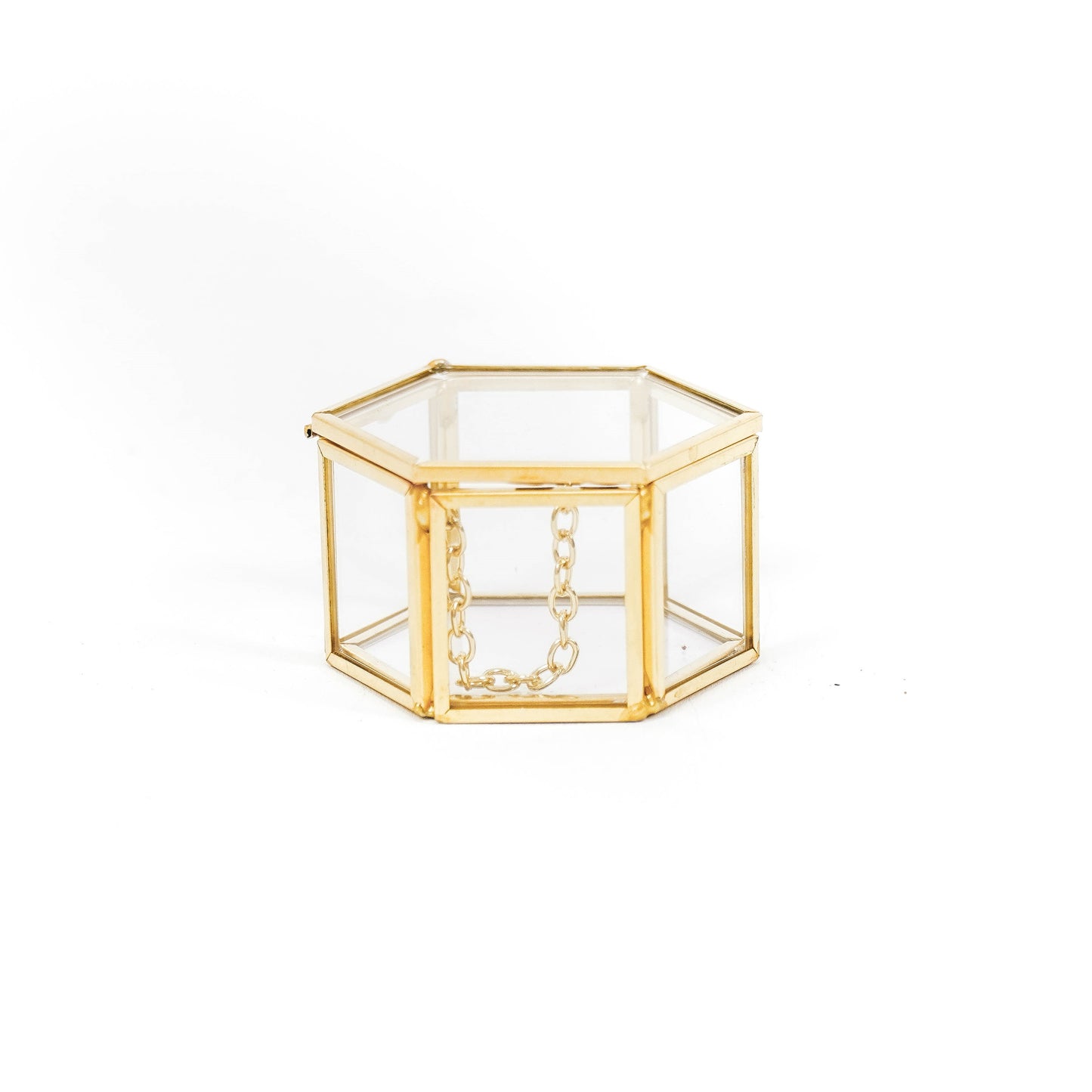 Storage Box - Hexagon - Metal/Glass - Gold - 6x5,5x3,5cm