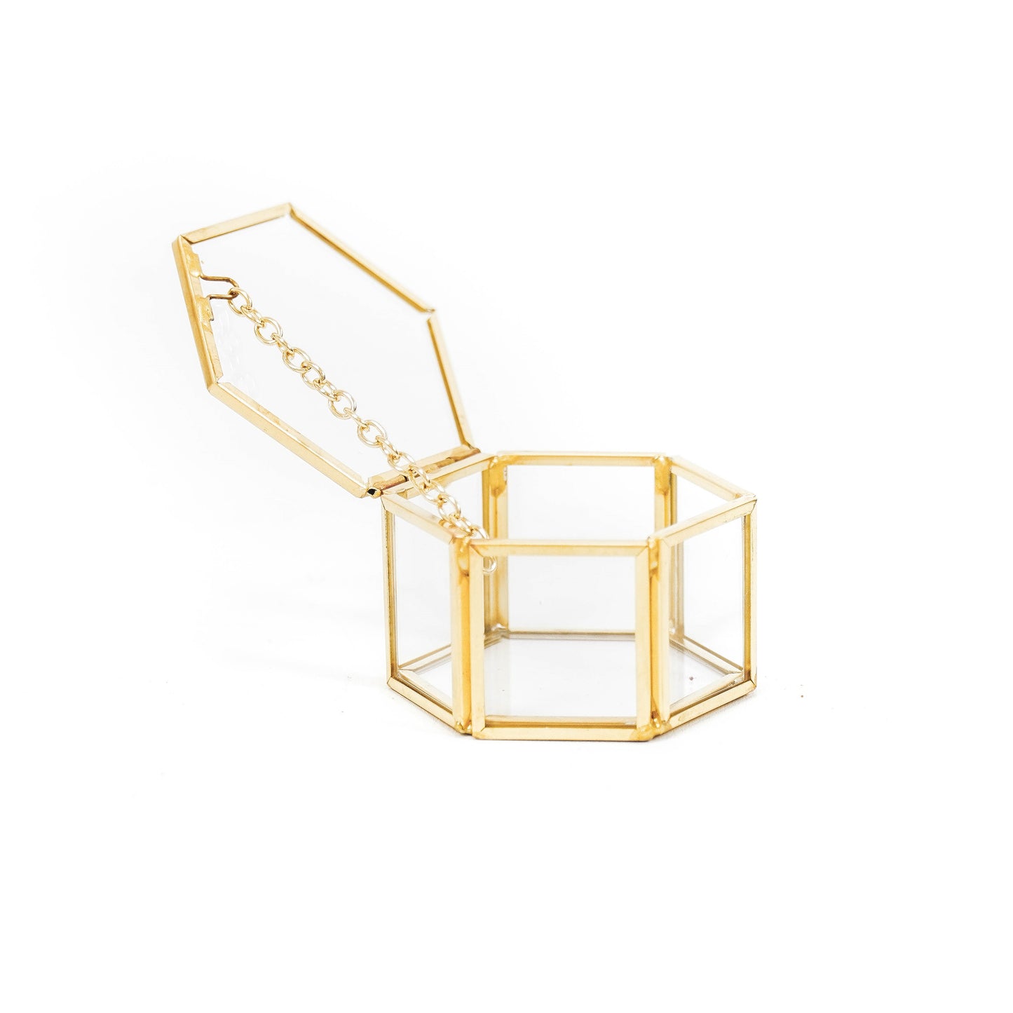 Storage Box - Hexagon - Metal/Glass - Gold - 6x5,5x3,5cm