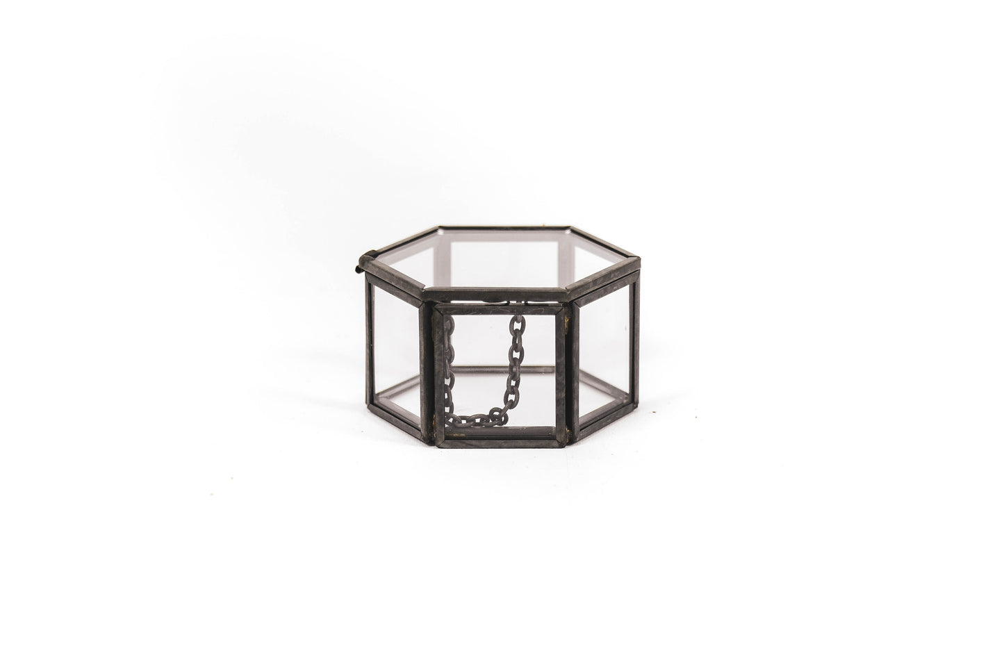 Storage Box - Hexagon - Metal/Glass - Black - 6x5,5x3,5cm