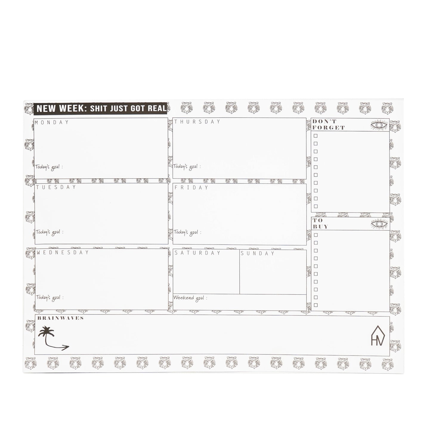 Housevitamin Weekly planner Tigers - Black/White -  A4