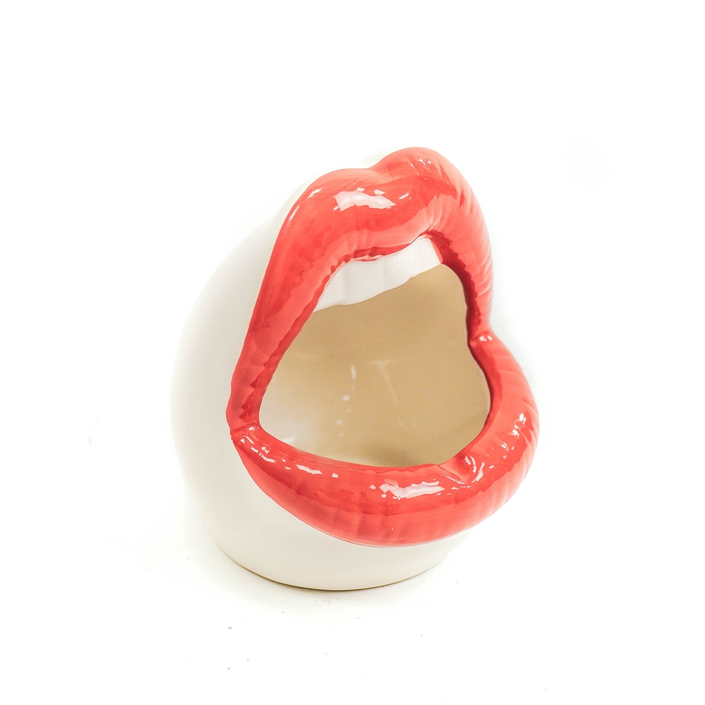 Pot - Lip - Ceramic - Red/White -10x10x12