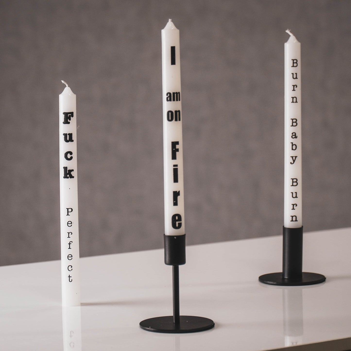 HV Dinner Candles - White with Text - 2x25cm