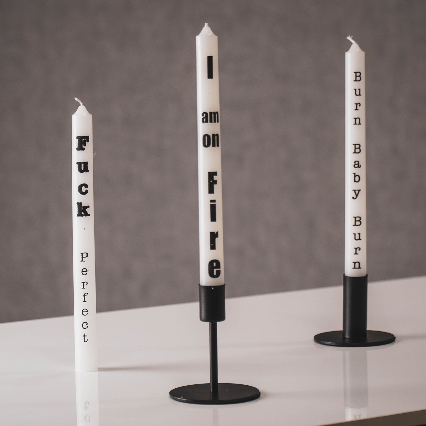 Housevitamin Text Candles - White - Set of 3 - 2x25cm