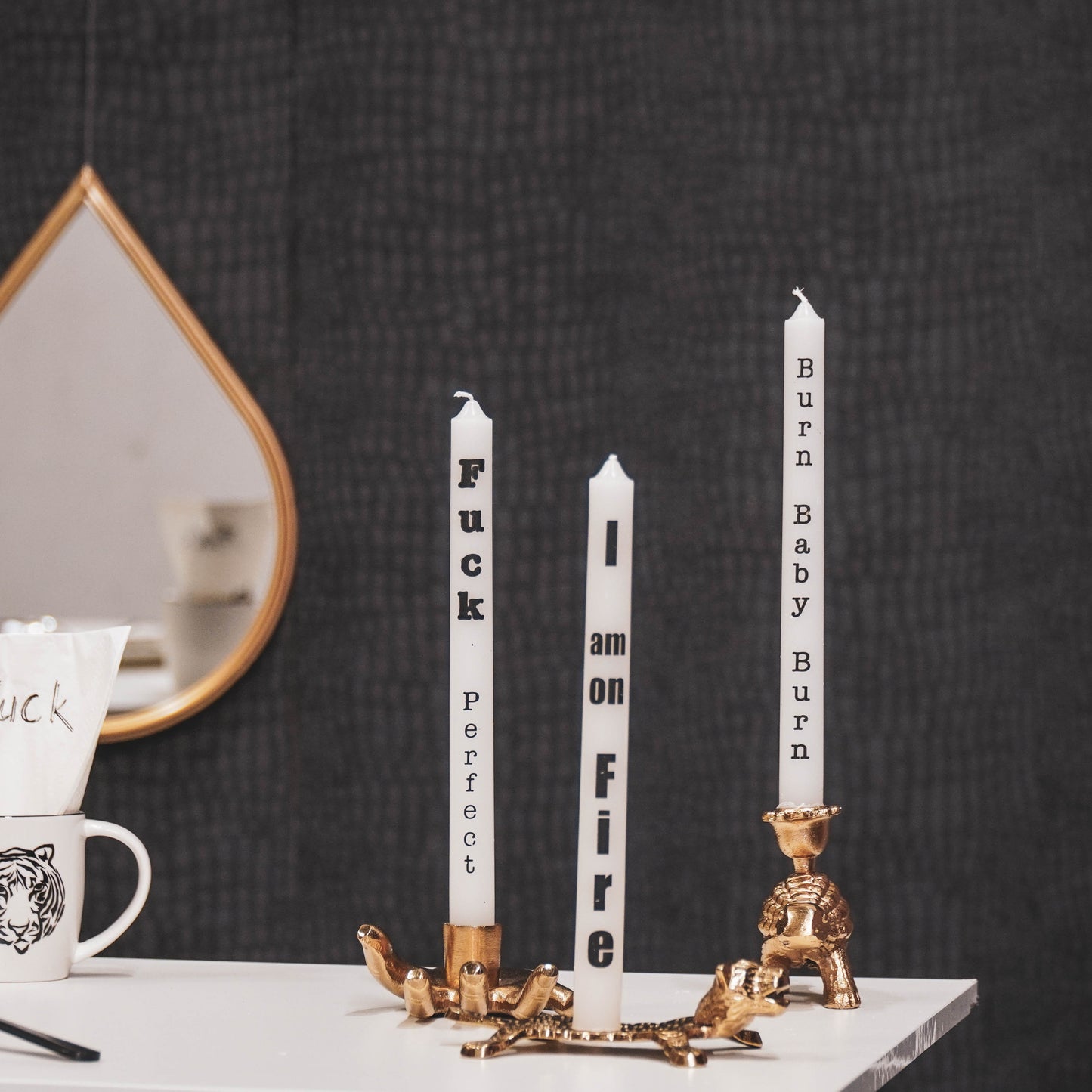 HV Dinner Candles - White with Text - 2x25cm