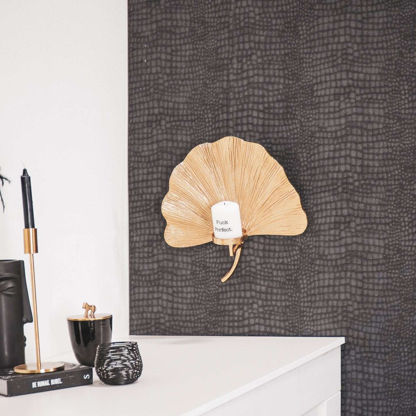 HV Gingko- Stompkaarshouder-Goud - 39x15 cm