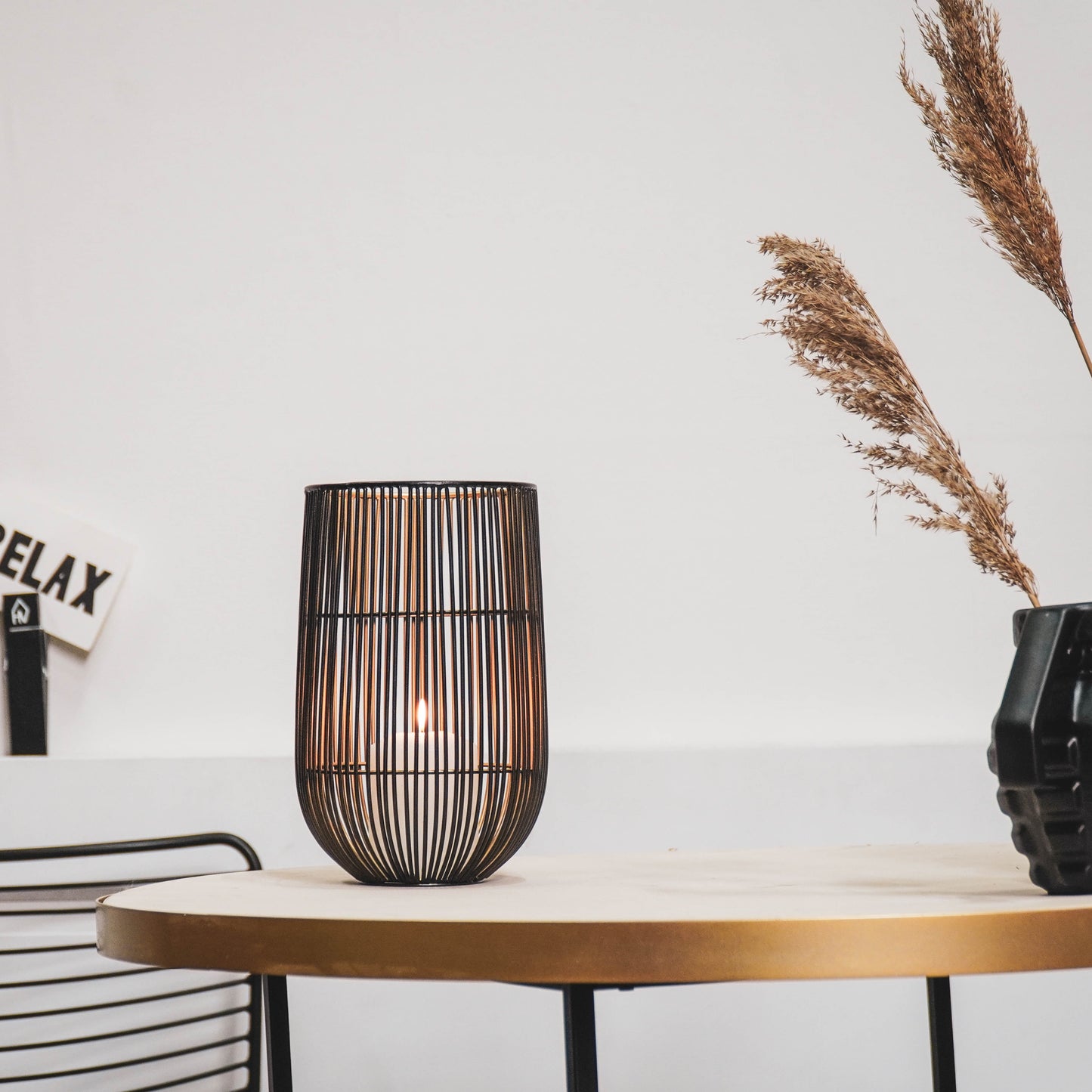 HV Candleholder Black/ Gold - 15x15x25cm