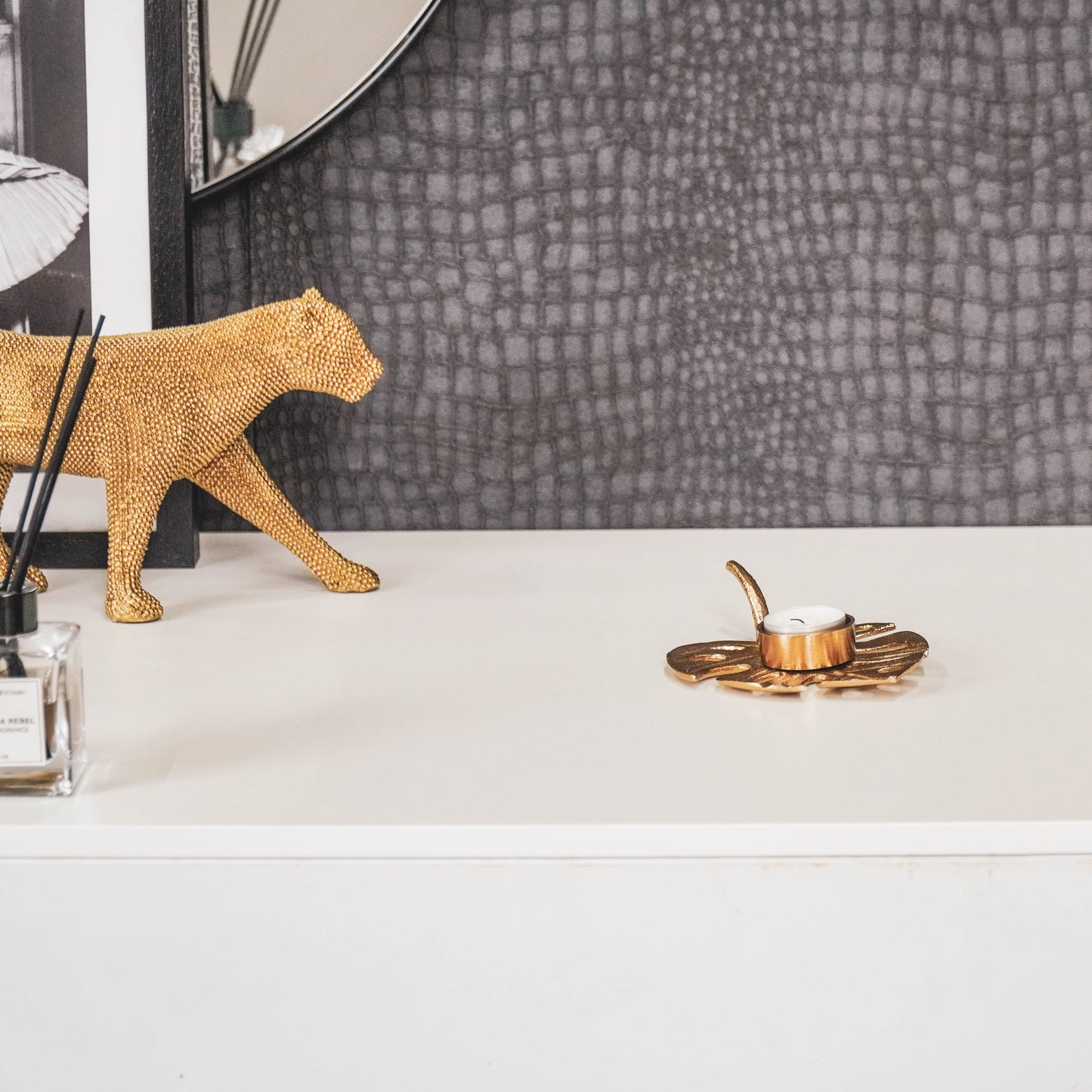 HV Candleholder Monstera- Gold-16x12x4