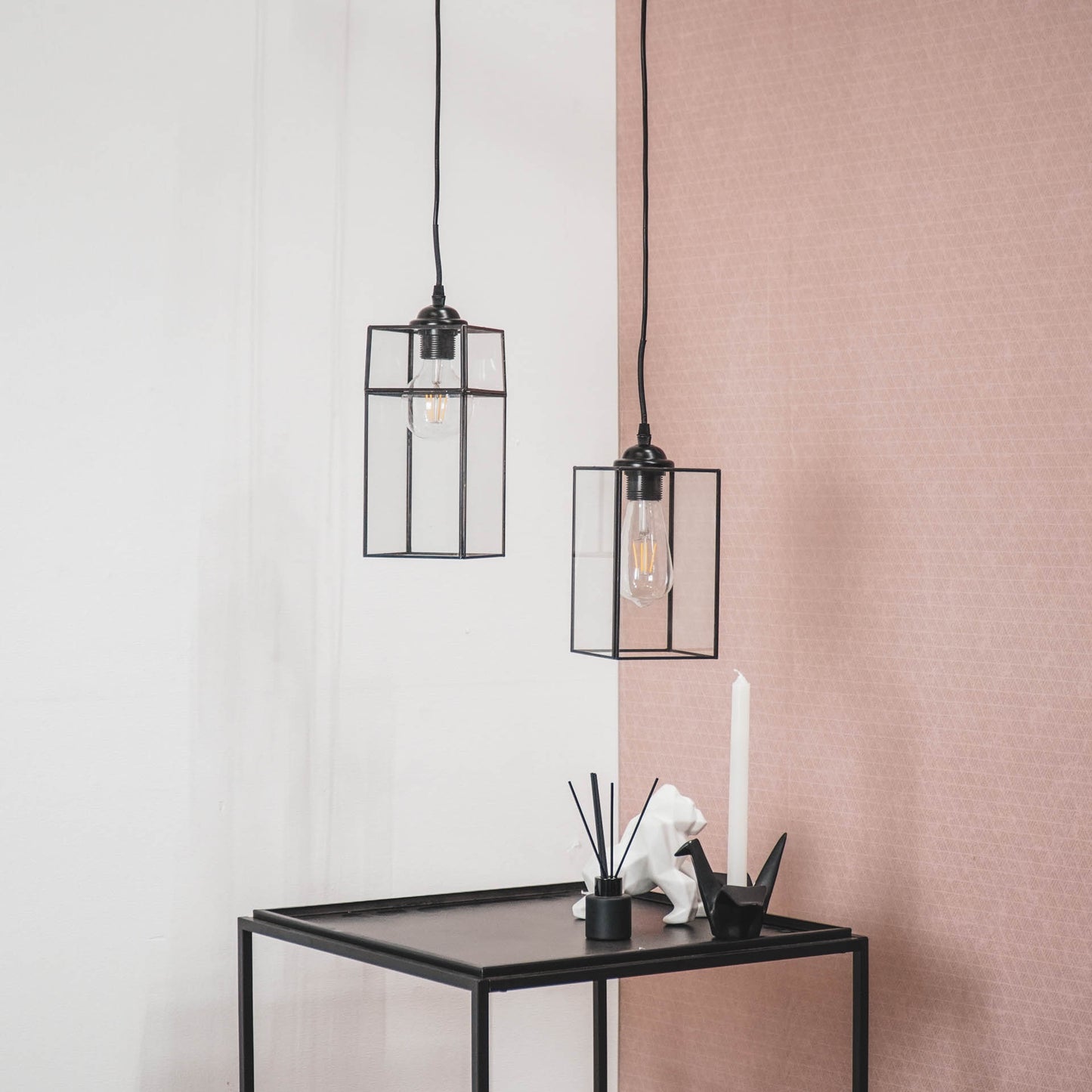 Lamp - Hang Lamp - Metal/Glass - Black - 12x12x20cm