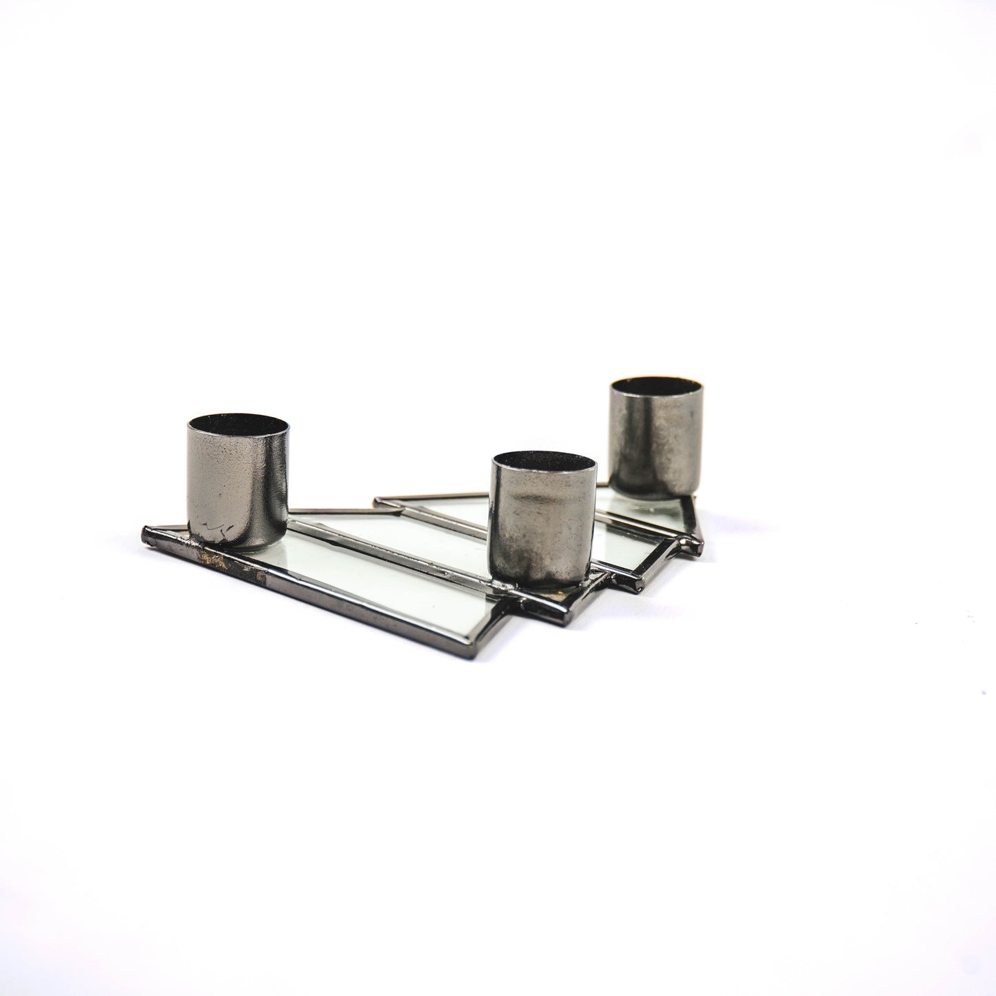 HV Xmas tree candleholder -Glass - 3cups - Black- 11x3x12 cm