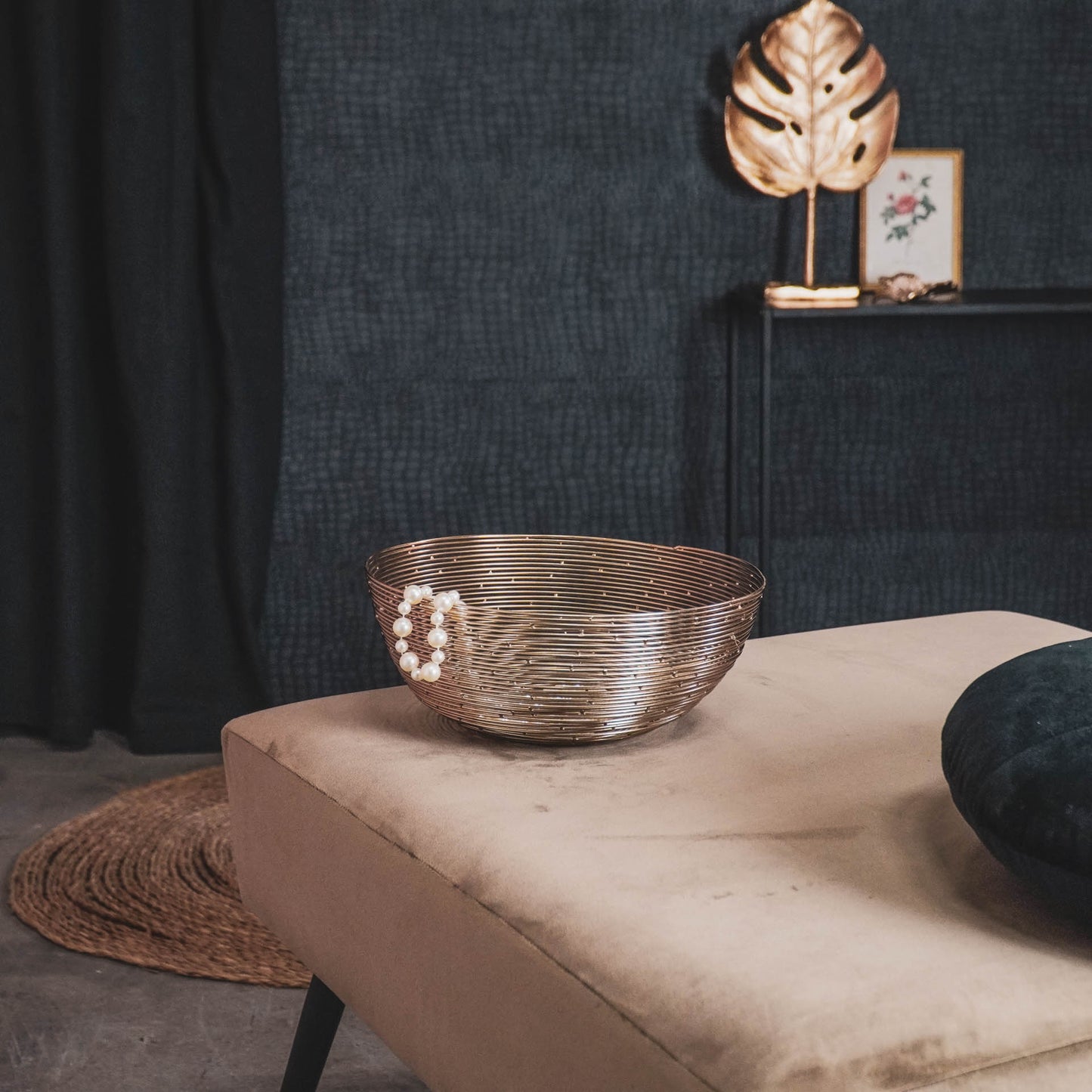 HV Wired Steel Bowl - Gold - 26x26x10cm