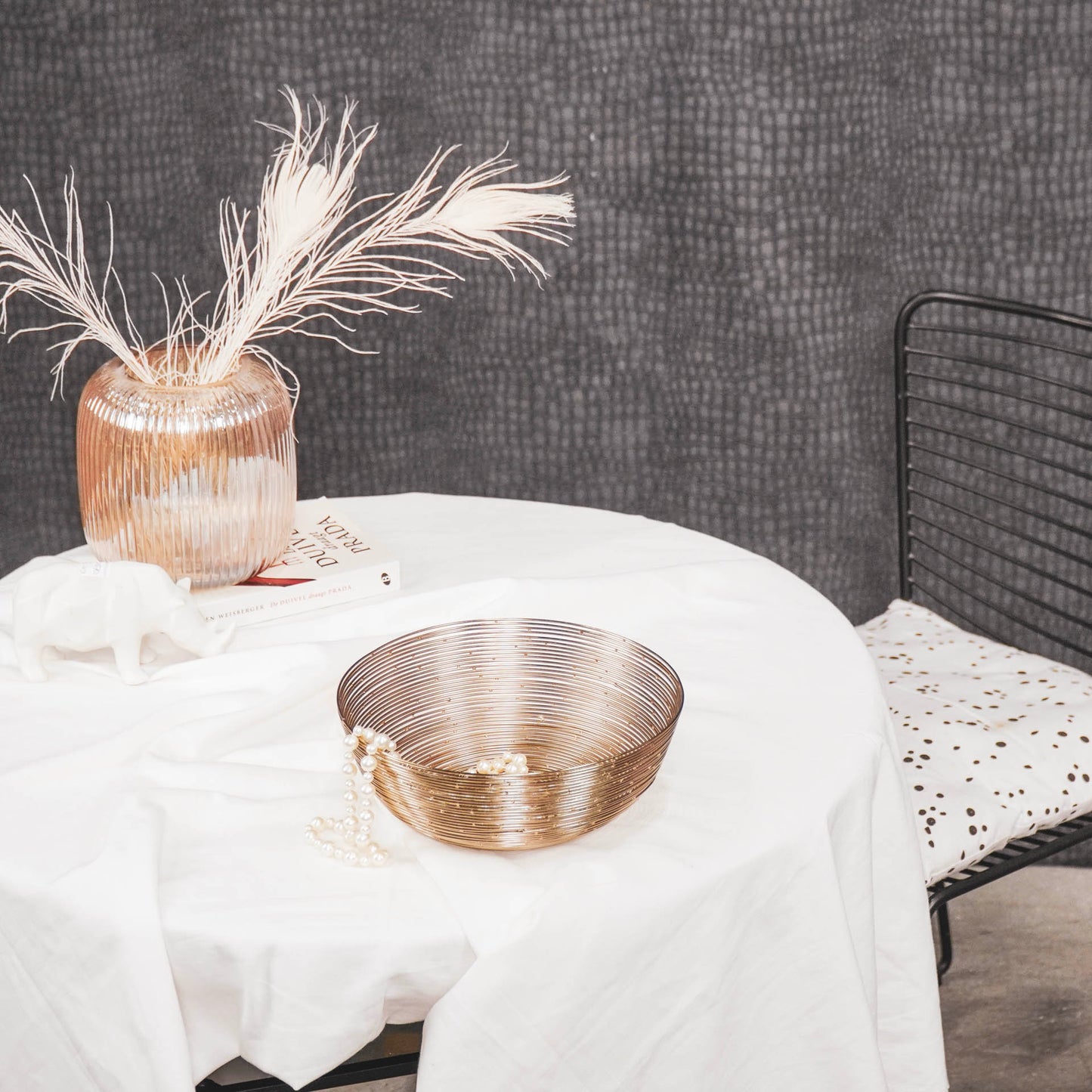 HV Wired Steel Bowl - Gold - 26x26x10cm