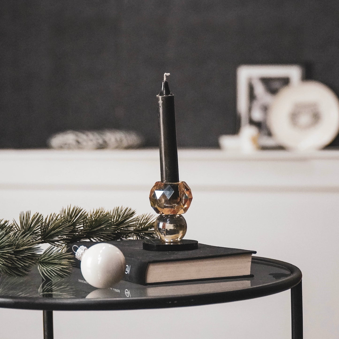HV Crystal Candleholder - 6x6x8 cm - Amber/Black
