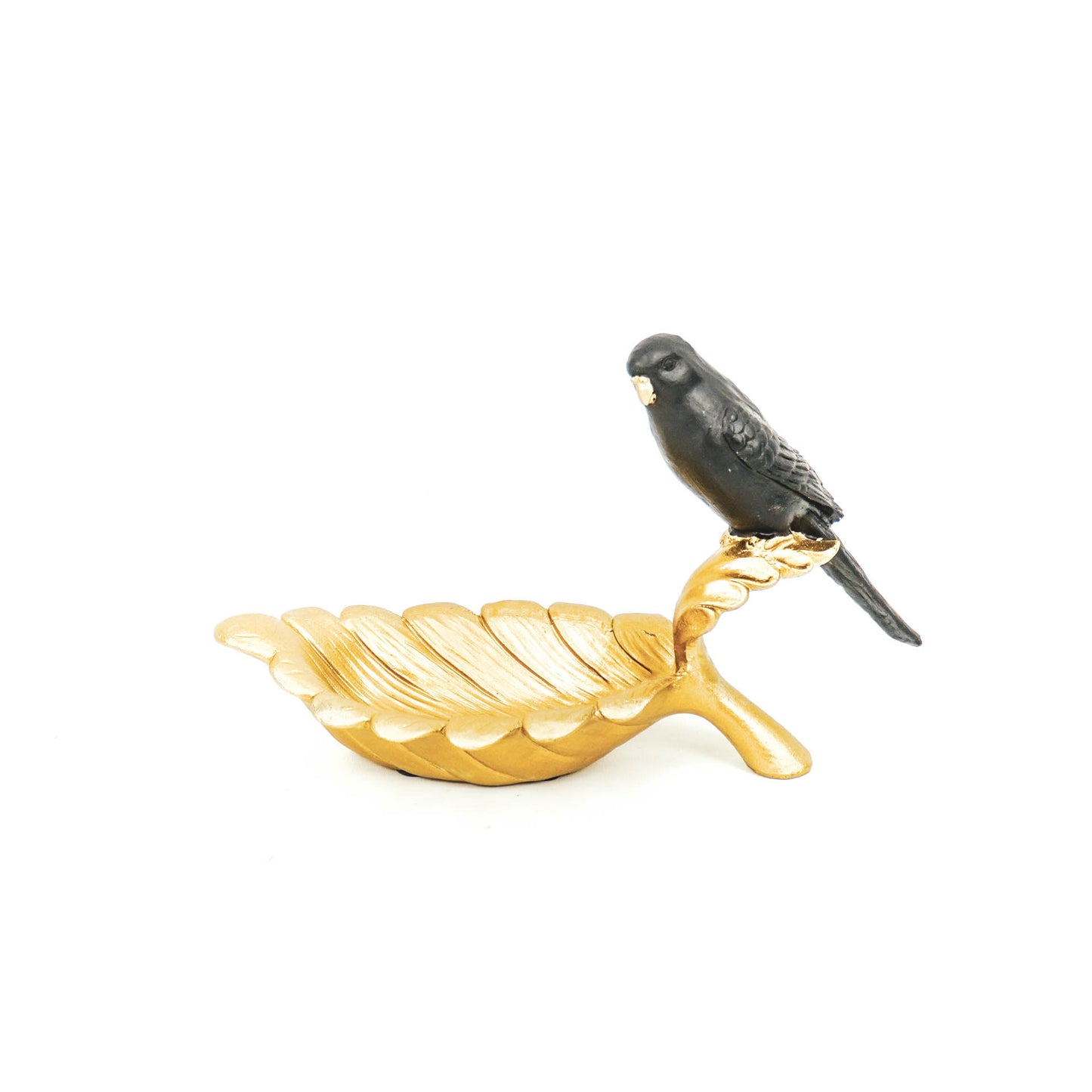 HV Black Parakeet Bird on a Golden Leaf - 21x9x13 cm