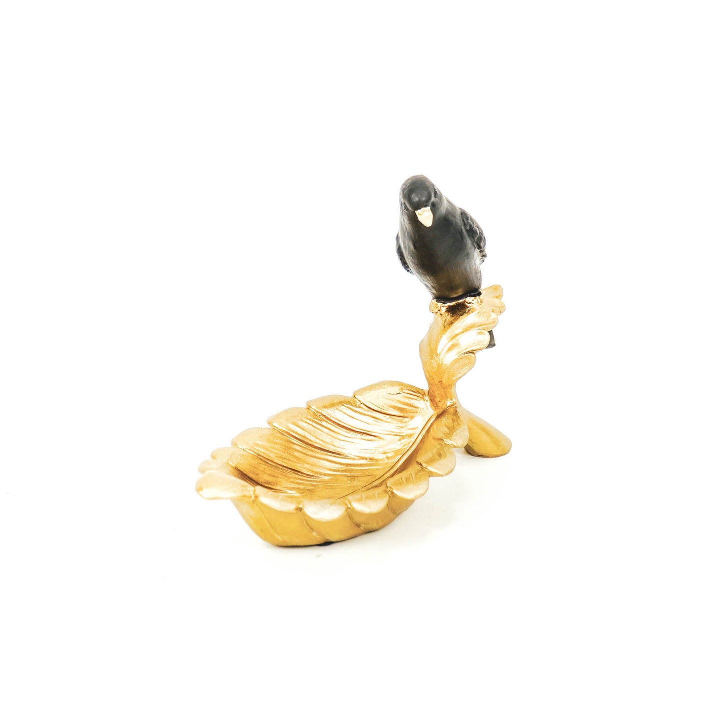HV Black Parakeet Bird on a Golden Leaf - 21x9x13 cm