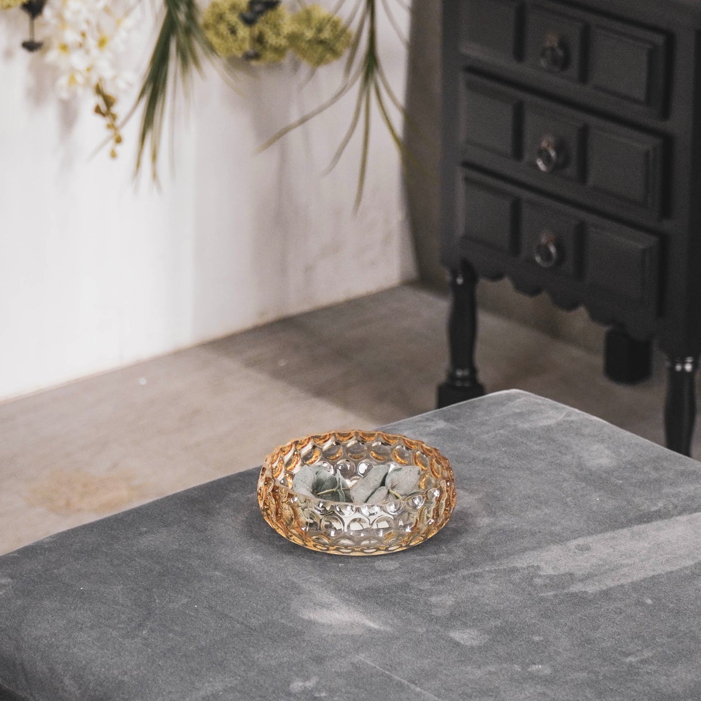 HV Dented Glass Bowl - Amber - 16x5cm