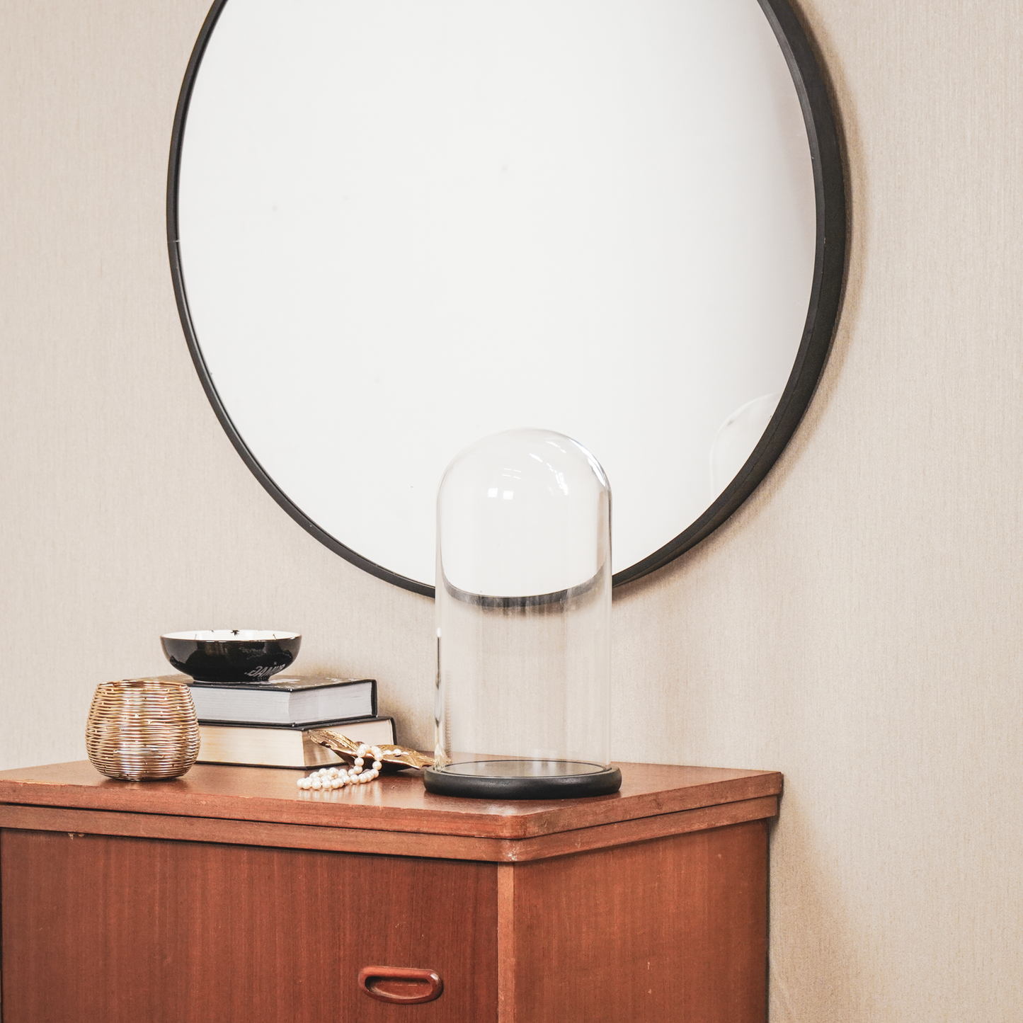 Bell Jar - Glass/Wood - Black - - 17x17x32cm