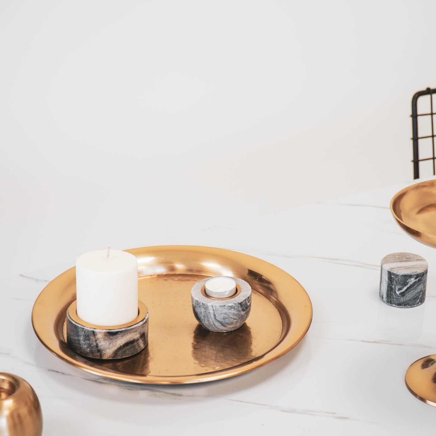 HV Candle Holder- White Marble- 7,5x7,5x4,5cm