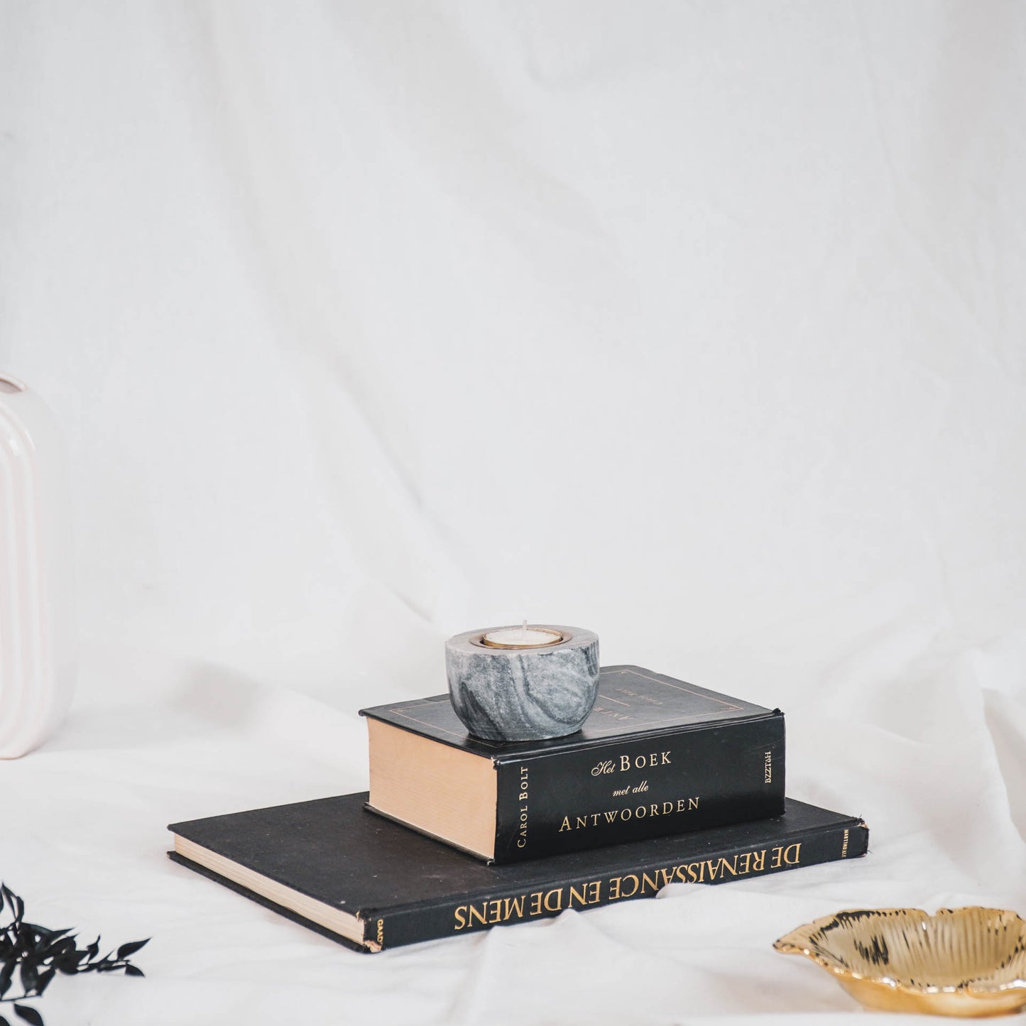 HV Candle Holder- White Marble- 7,5x7,5x4,5cm