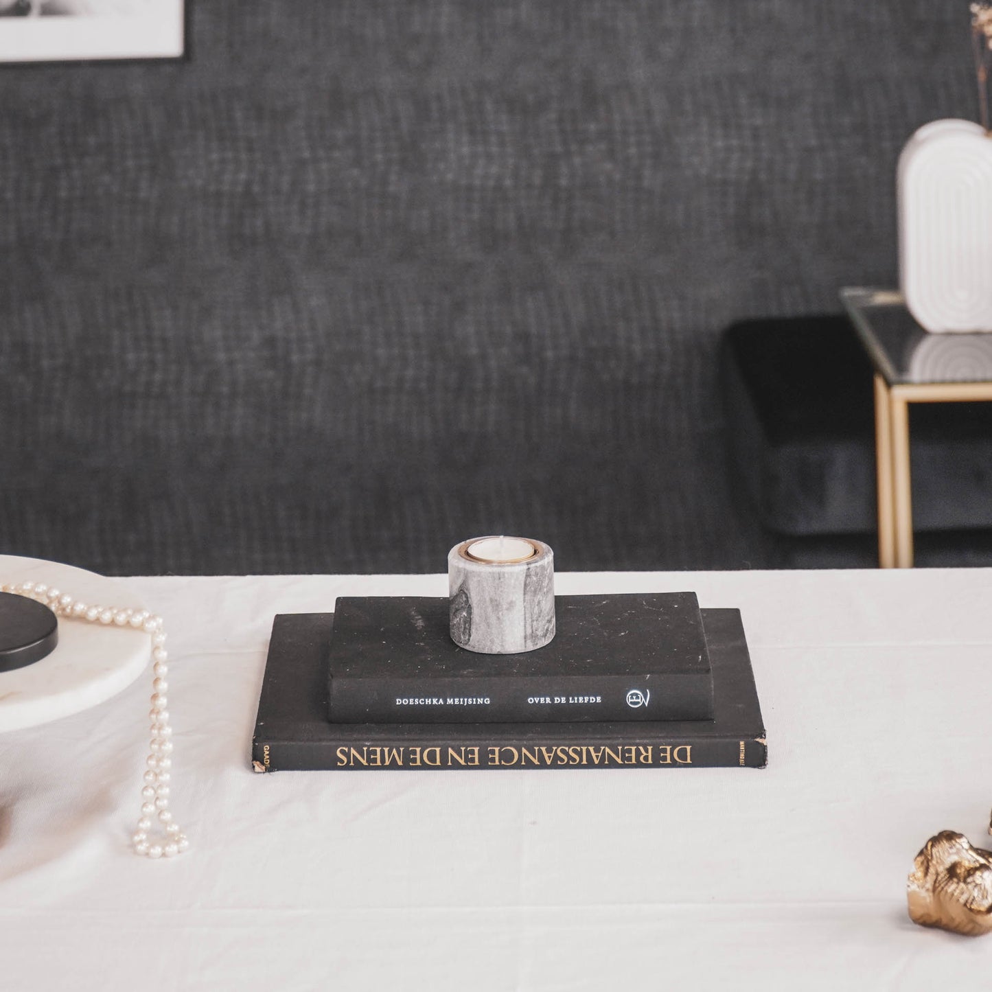HV Marble Candleholder - Dark - 6x6x5cm