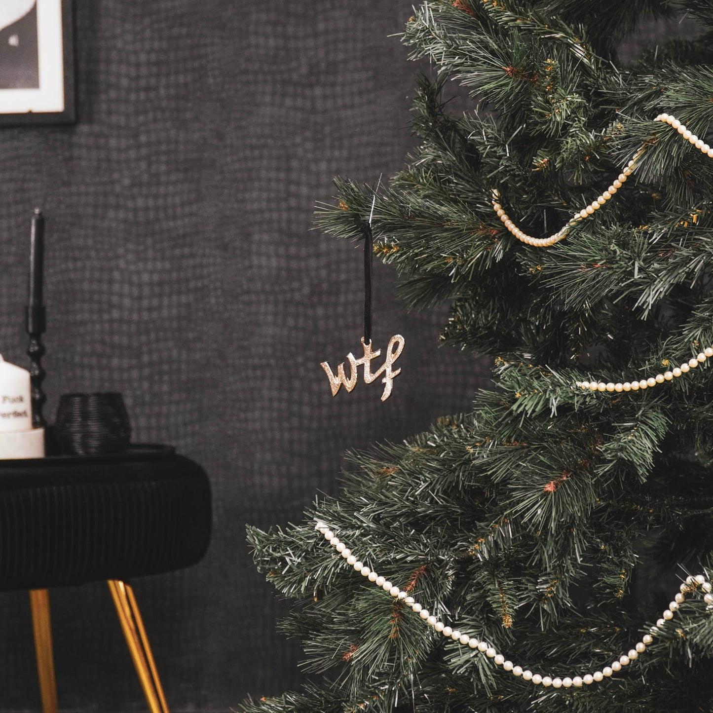 HV Set of 2 Xmas hangers WTF - Gold - 8x0,5x5cm