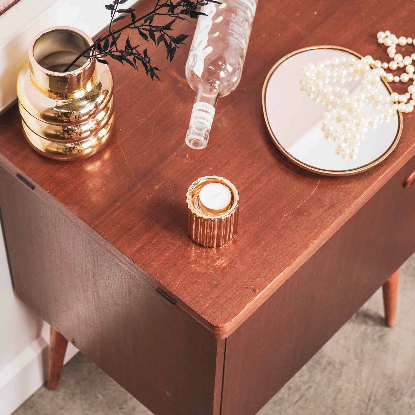 HV Cross Over Ribbled Tealightholder Cylinder - 6,5x6,5x6 cm - Gold