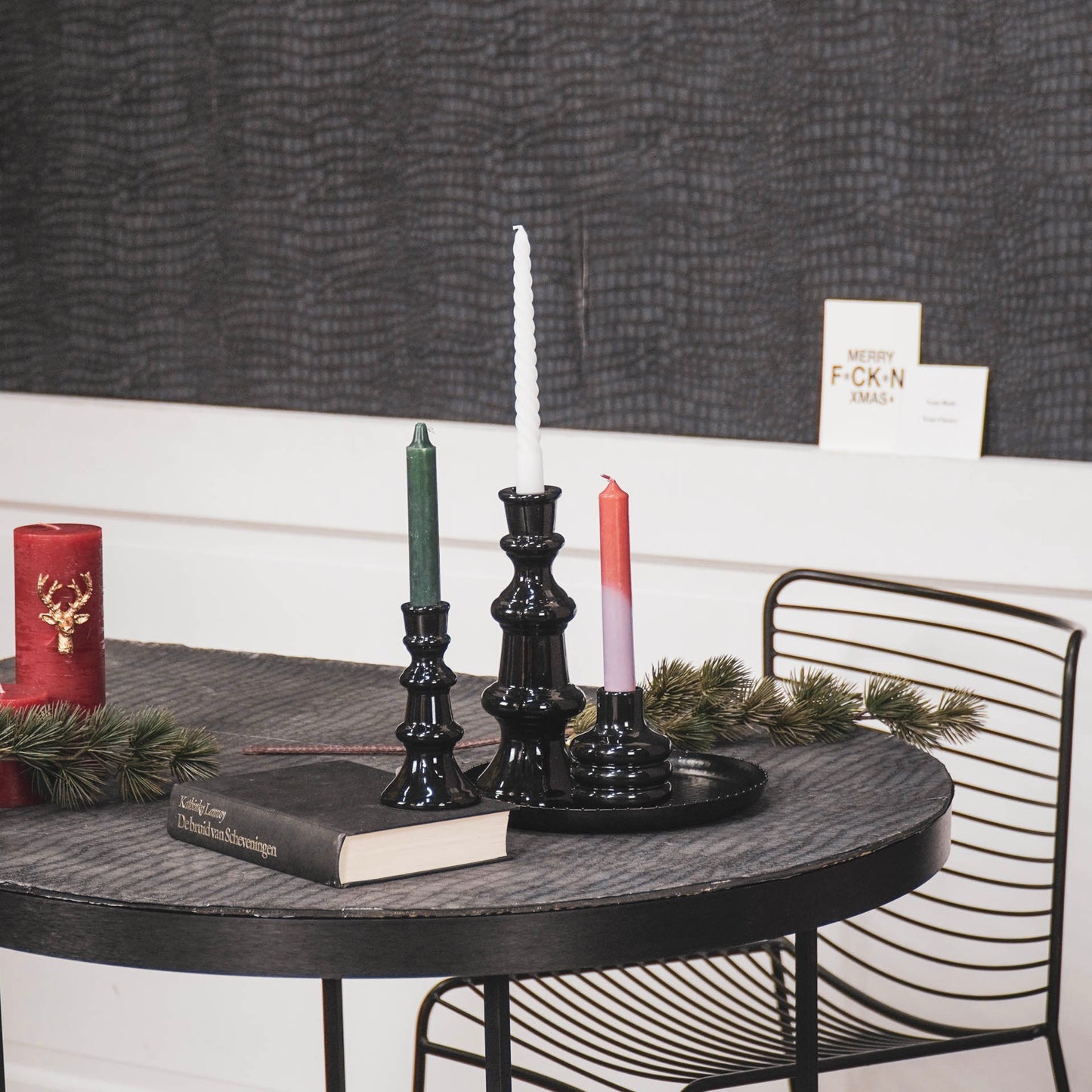 HV Chess Candleholder M - 7x7x14 cm - Black