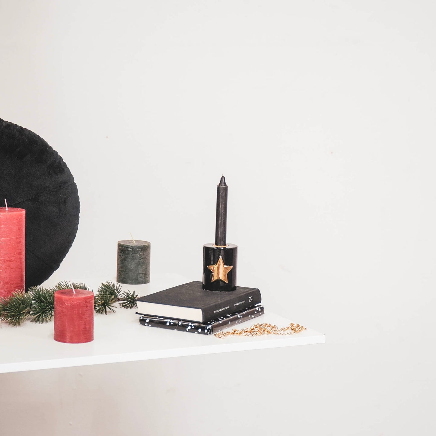 HV Star Candleholder Cilinder - 6x6x8cm - Black/ Gold