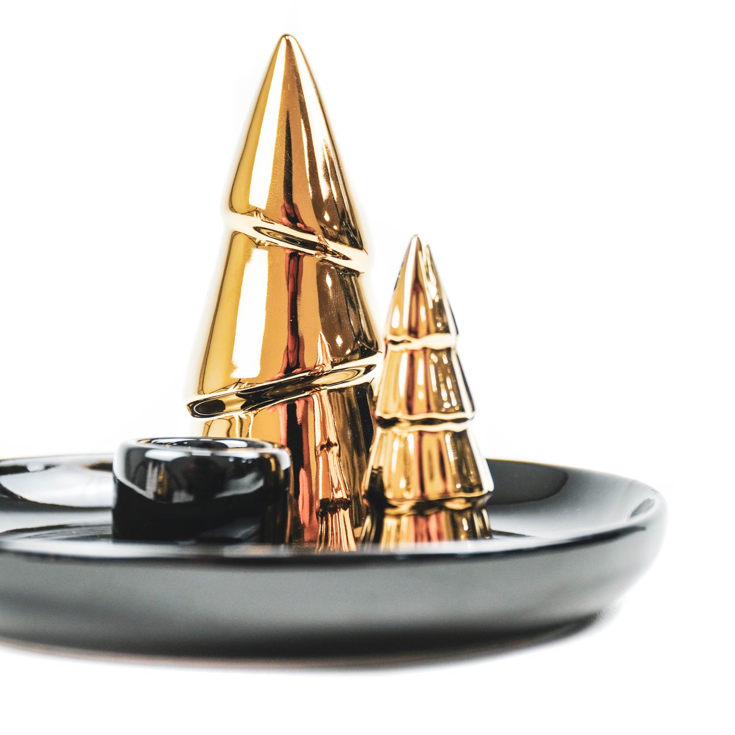 HV Candleholder Xmas trees - 15x15x11 cm - Black/Gold